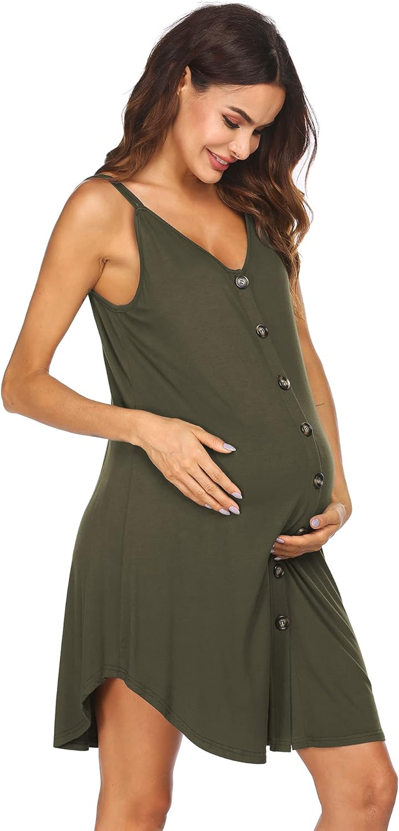 Ekouaer Nursing Nightgown Women'S Maternity Dress Button down Nightdress Sleeveless Breastfeeding Sleepwear Hospital Gown image number 4