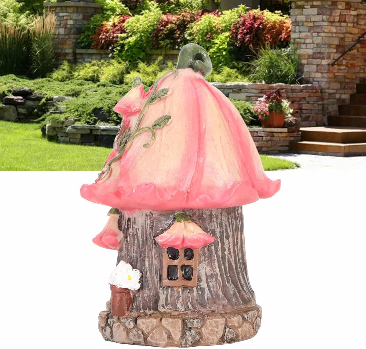 Gernie Fairy Garden House, Resin Gnome Fairy House, Waterproof, UV Resistant, Garden Decor, Pink, Gnome Home, Garden Cottage, Patio Yard Decor image number 5