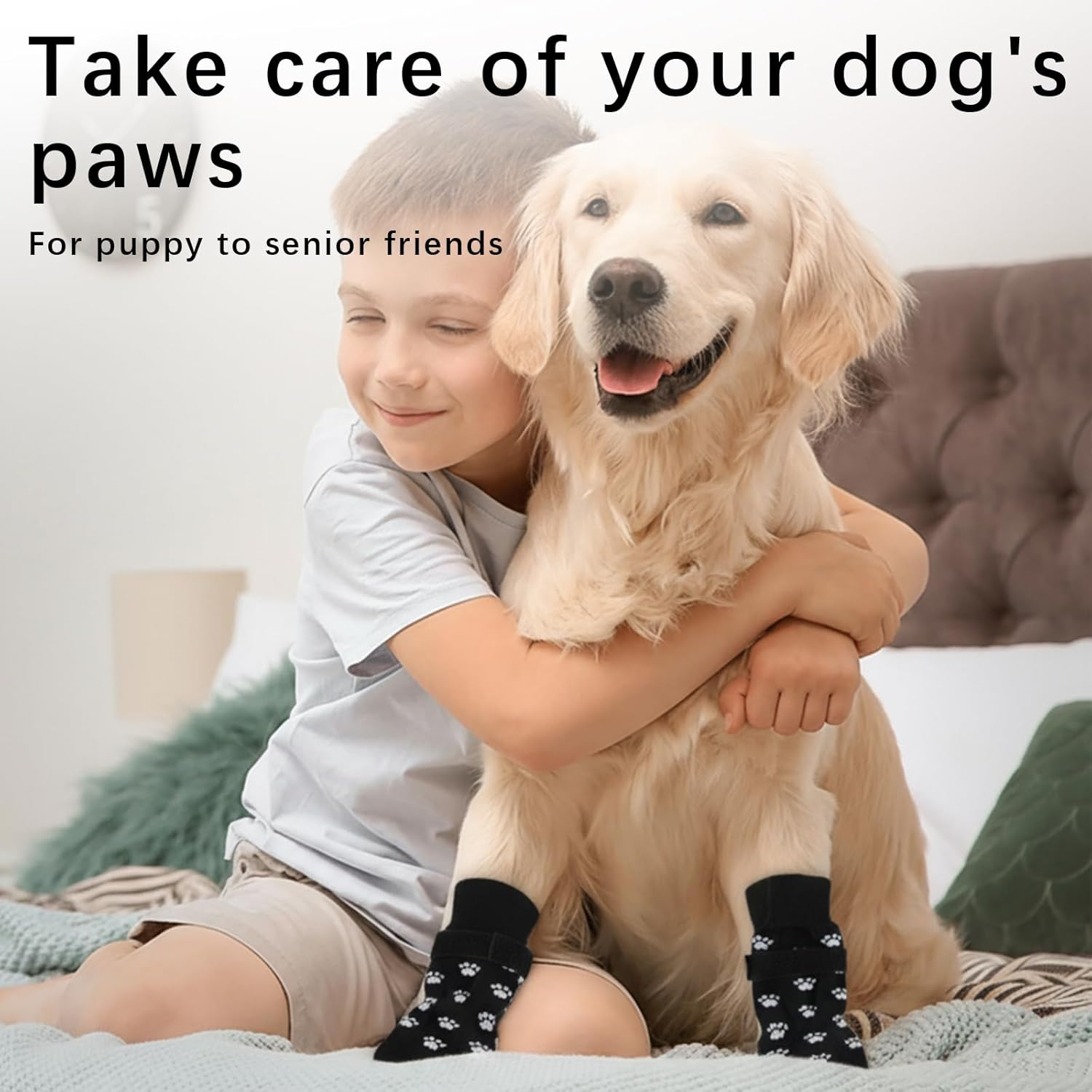 2 Pairs White Anti-Slip Dog Socks with Adjustable Straps, Paw Protectors to Stop Licking for Injured Paws, Indoor Outdoor Boots for Hardwood Floors (M) image number 2