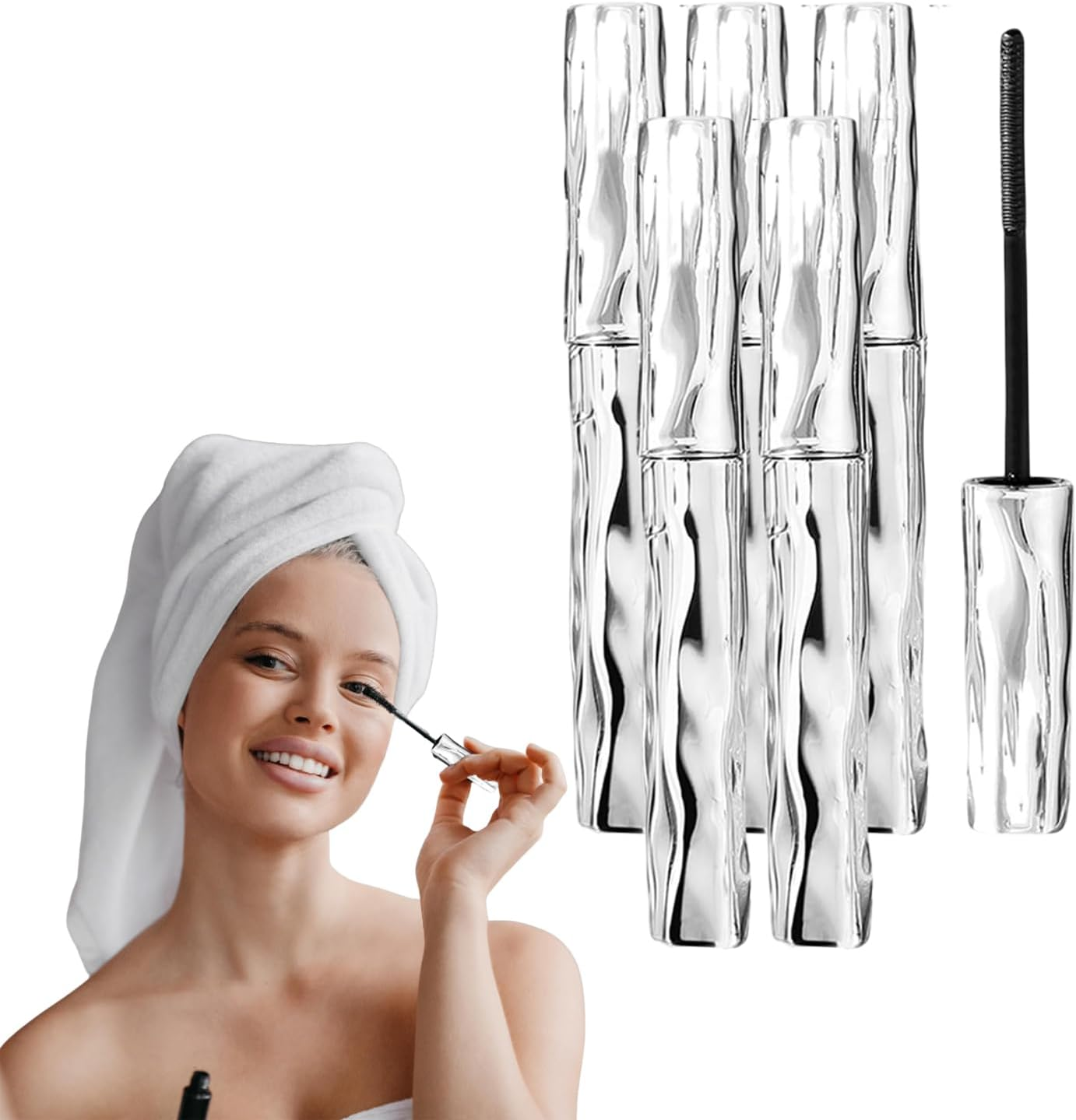 Waterproof Iron Wand Mascara for Fine Short Eyelashes - Telescopic Tubing Mascara Black for Length - Smudge Proof No Flaking No Clumping Curling and Lash Lift Effect, Hypoallergenic (8 PCS)