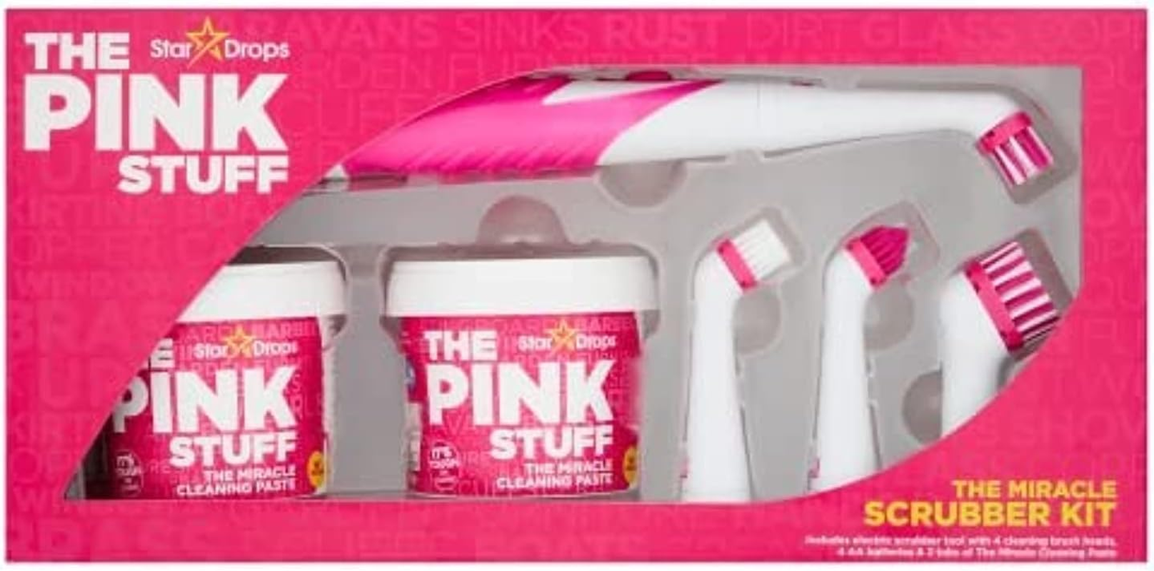 Stardrops - the Pink Stuff - the Miracle Scrubber Kit - 2 Tubs of the Miracle Cleaning Paste with Electric Scrubber Tool and 4 Cleaning Brush Heads