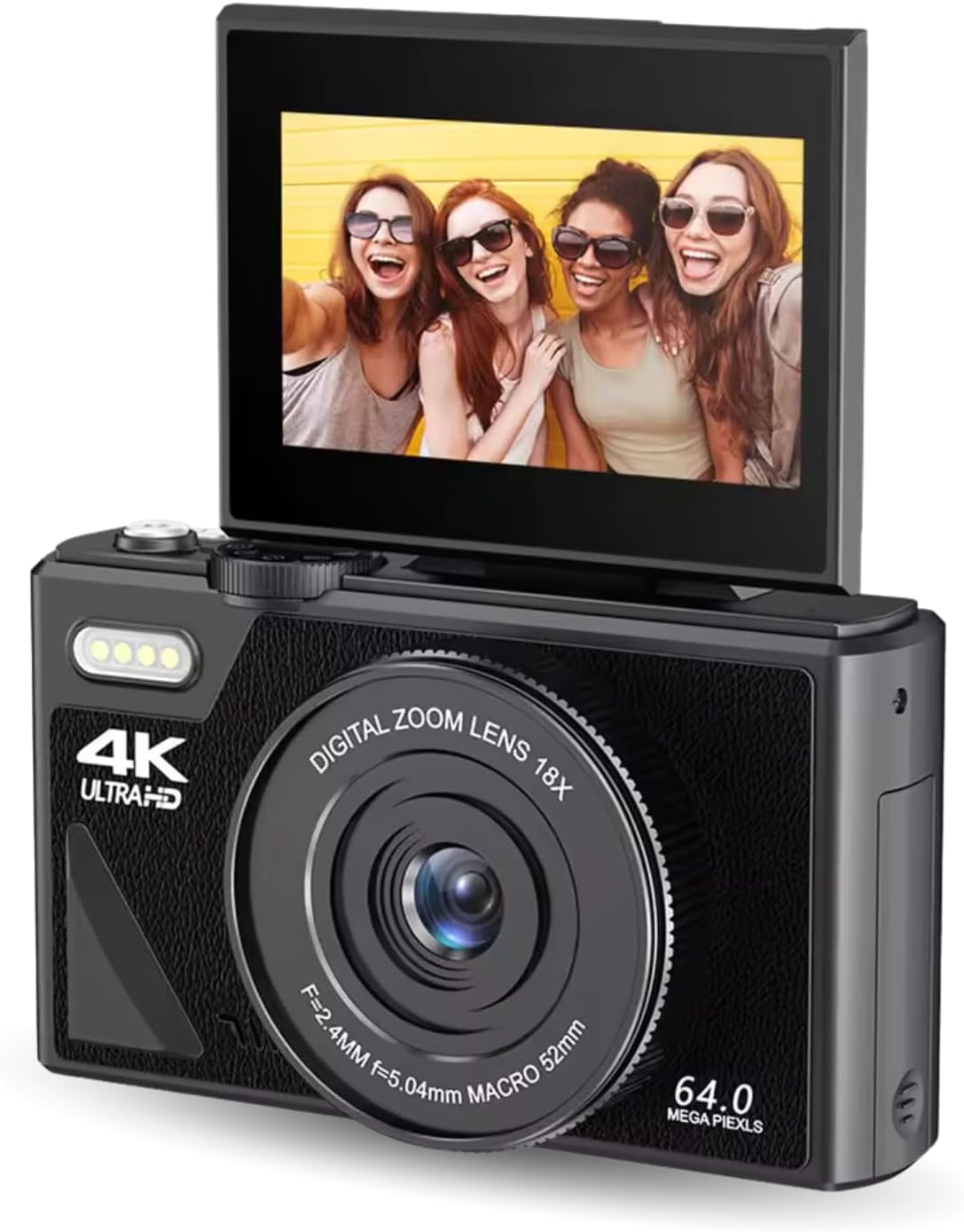 5K 75MP Digital Camera, with 18X Optical Zoom Stabilization, 3 Inch Flip Screen, Retro Digital Camera, Compact Camera, for Travel Photography Vlogging Family