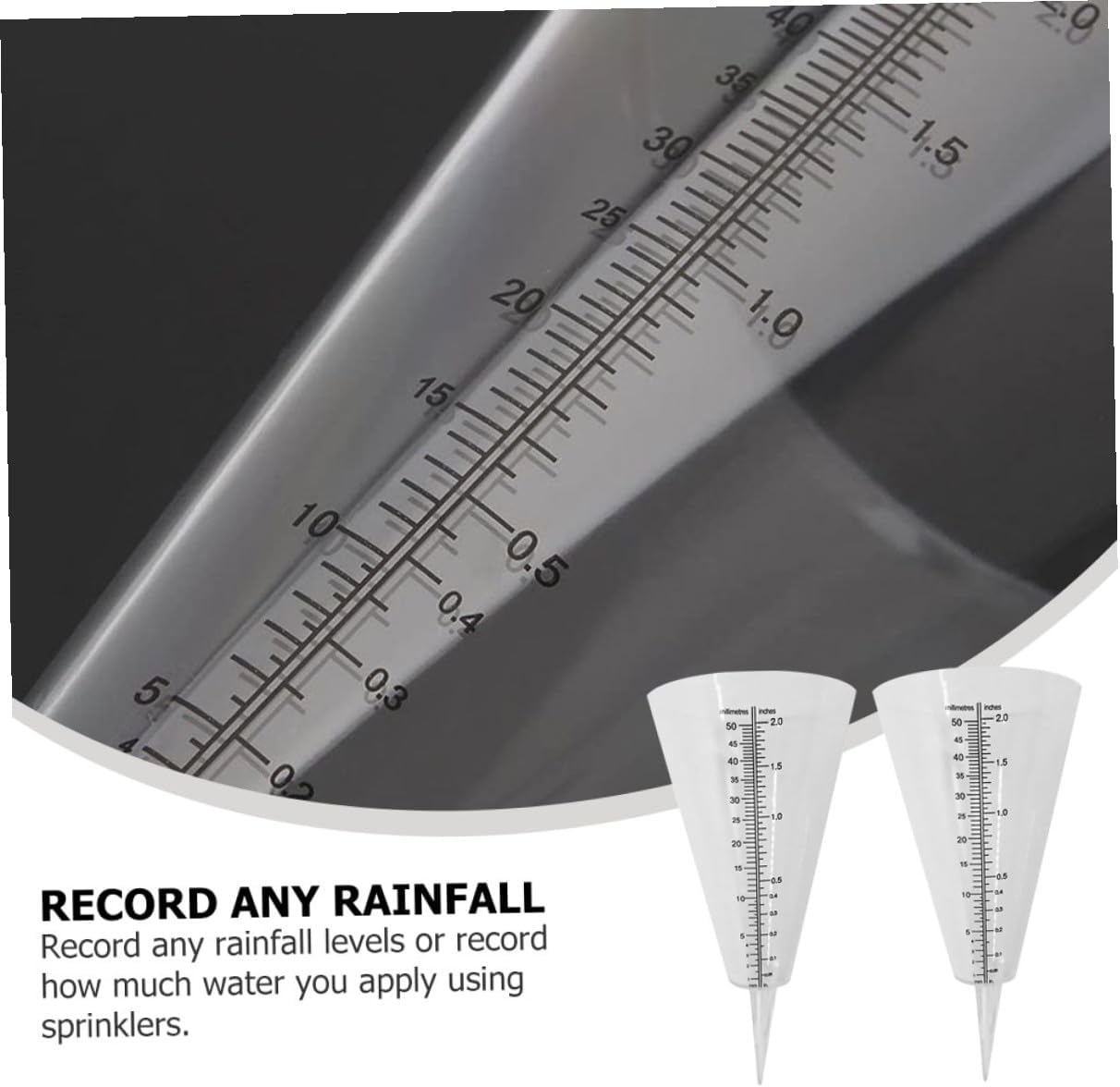 2Pcs Transparent Cone Shaped Rain Gauge with Spike Outdoor Rainfall Plastic Measuring Cup for Garden Lawn Accurate Measurement image number 1