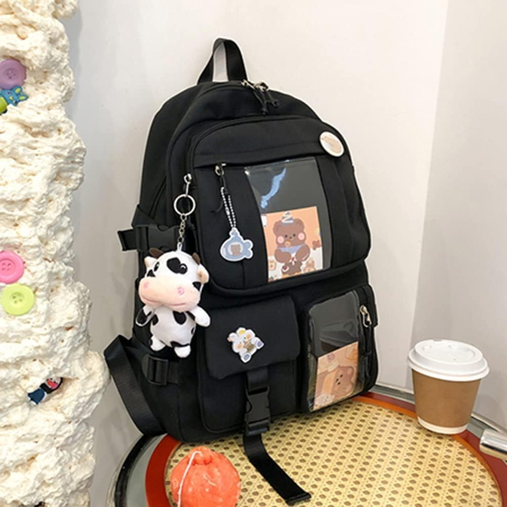 Kawaii Backpack with Pendant, Large Capacity Cute Bear Accessories Backpack for School Multi Pocket Rucksack for Teen Girls Cute Kawaii School Backpacks - Beige image number 6