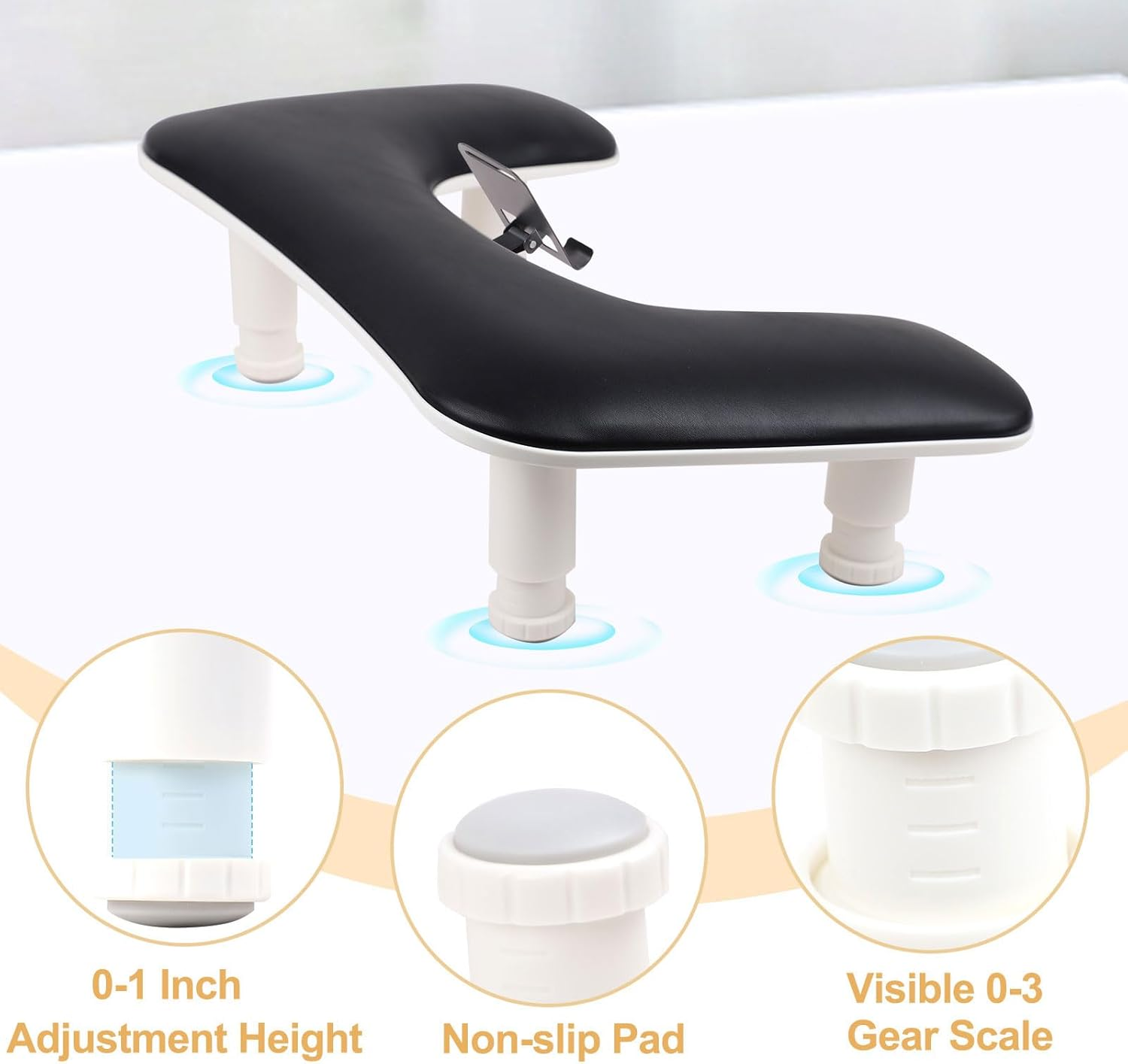 Arm Rest for Nails Tech with Adjustable Base,U Shaped Comfortable Manicure Nail Hand Rest Stand Pillow Cushion for Acrylic Nail Art Tech(Black)