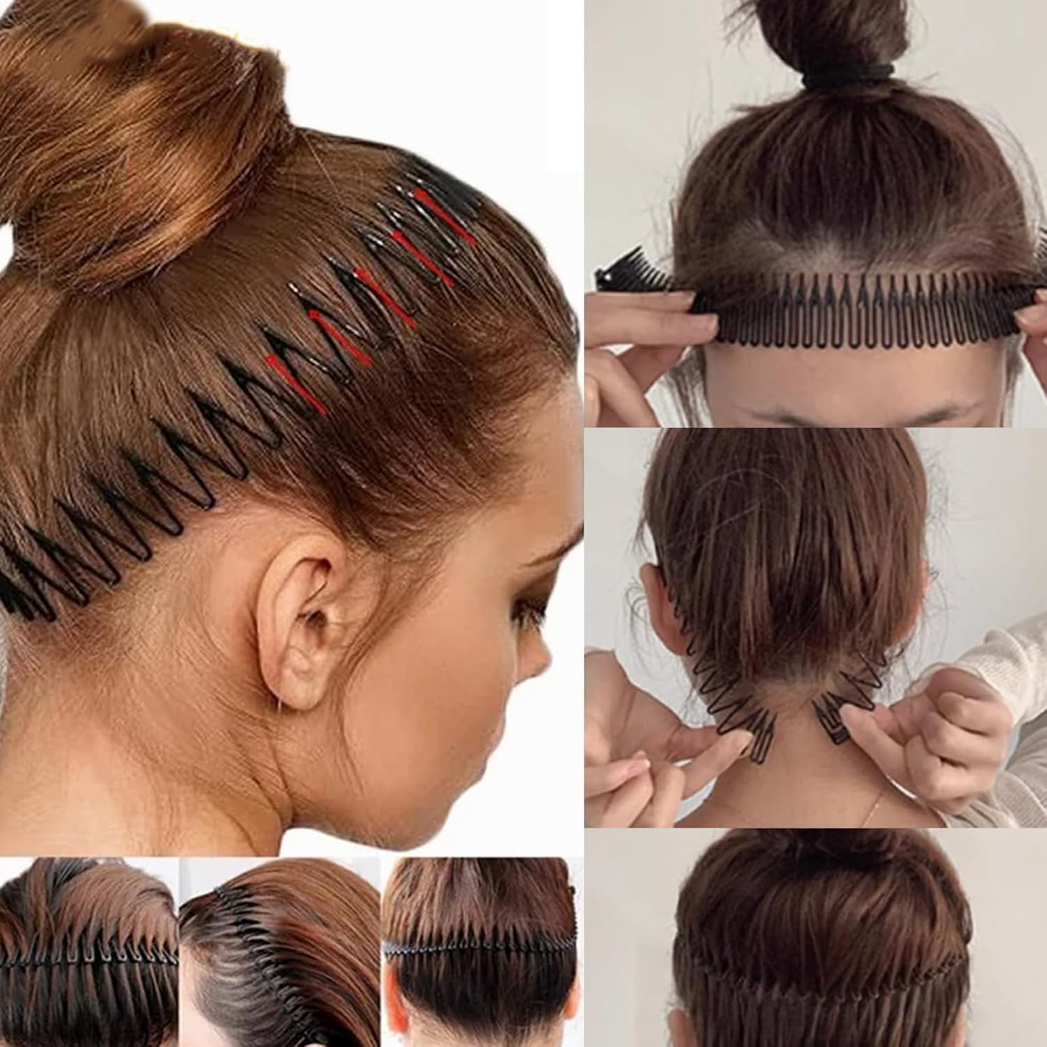 Pack of 4 Metal Headbands, 2 Pieces Full Circle Stretch Headband Unisex, Black Wave Metal Headband, Comb Flexible Plastic for Outdoor Sports Yoga image number 4