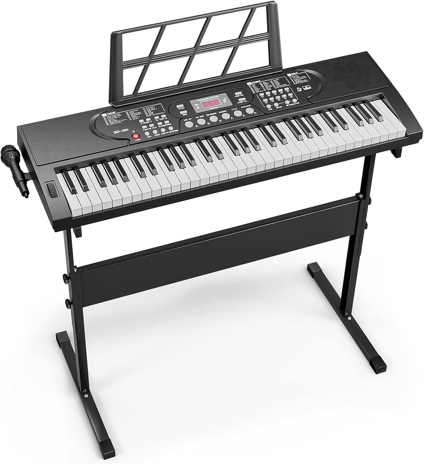 UMOMO 61 Keys Electronic Piano Keyboard with H Piano Stand, Portable Digital Keyboard with Microphone, Music Stand, Adaptor Power for Beginner, Black image number 6