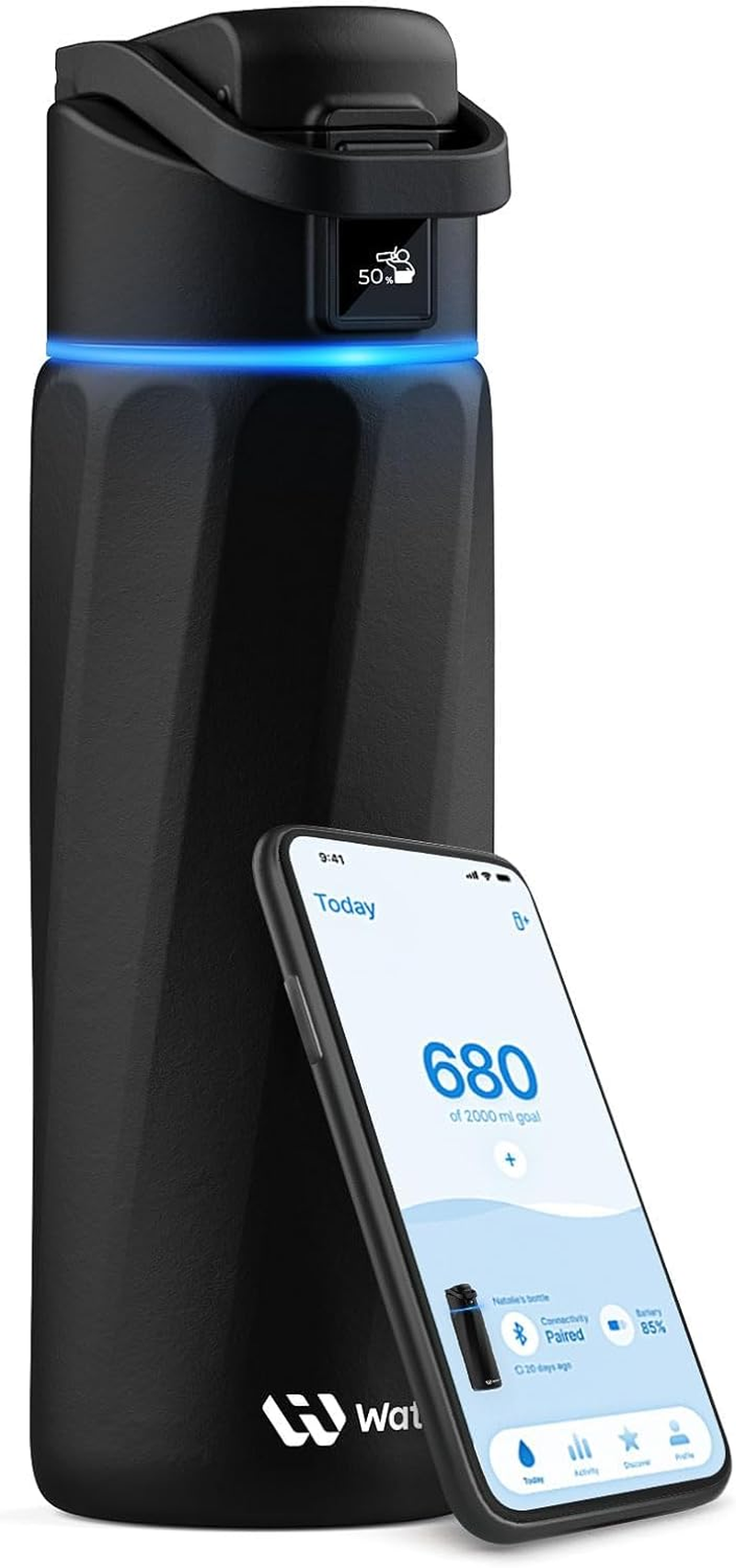 WATERH Boost Smart Water Bottle, 24Oz Bpa-Free Stainless Steel Vacuum Insulated Wide Mouth Water Tracker Bottle with APP, Ideal for Everyday Use, Gym/Fitness, Travel, Office