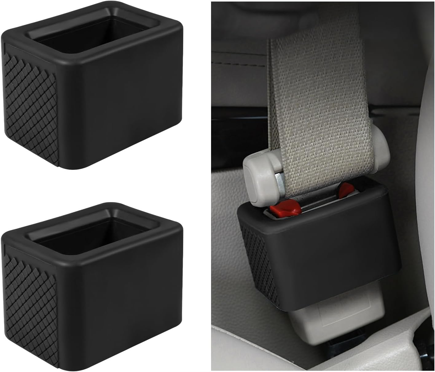 Povtii 2PCS Car Seat Belt Buckle Holder, Silicone Auto Seatbelt Buckle Booster Makes Receptacle Upright Buckling, Easy Access Seat Belt Buckle Safety Cover for Kids, Car Accessories (Black)