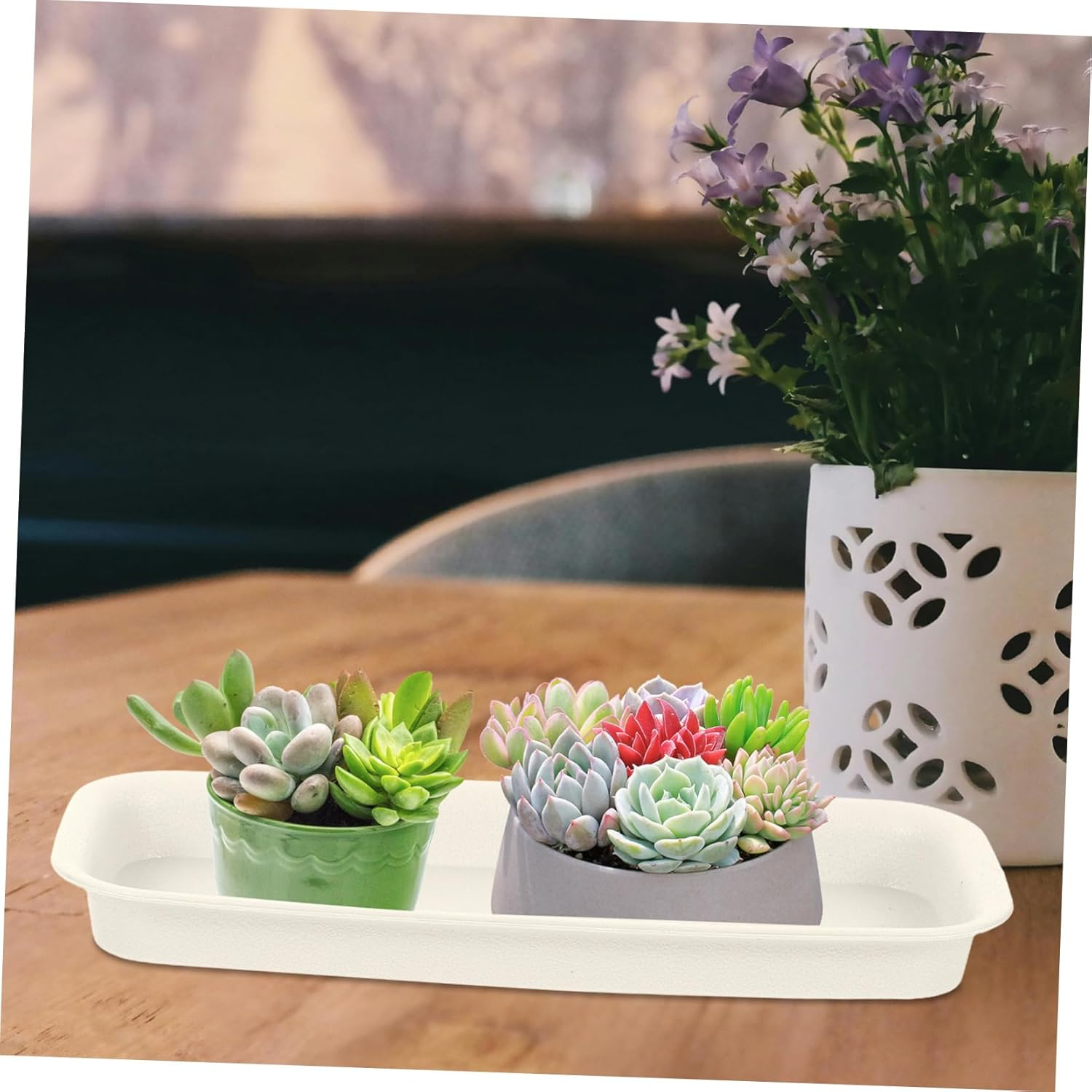 3Pcs Rectangular Plastic Flowerpot Trays Balcony Gardening Pot Drip Saucers 21X8.5Cm Leakproof Water Collecting Plates for Indoor Outdoor Plant Containers image number 6