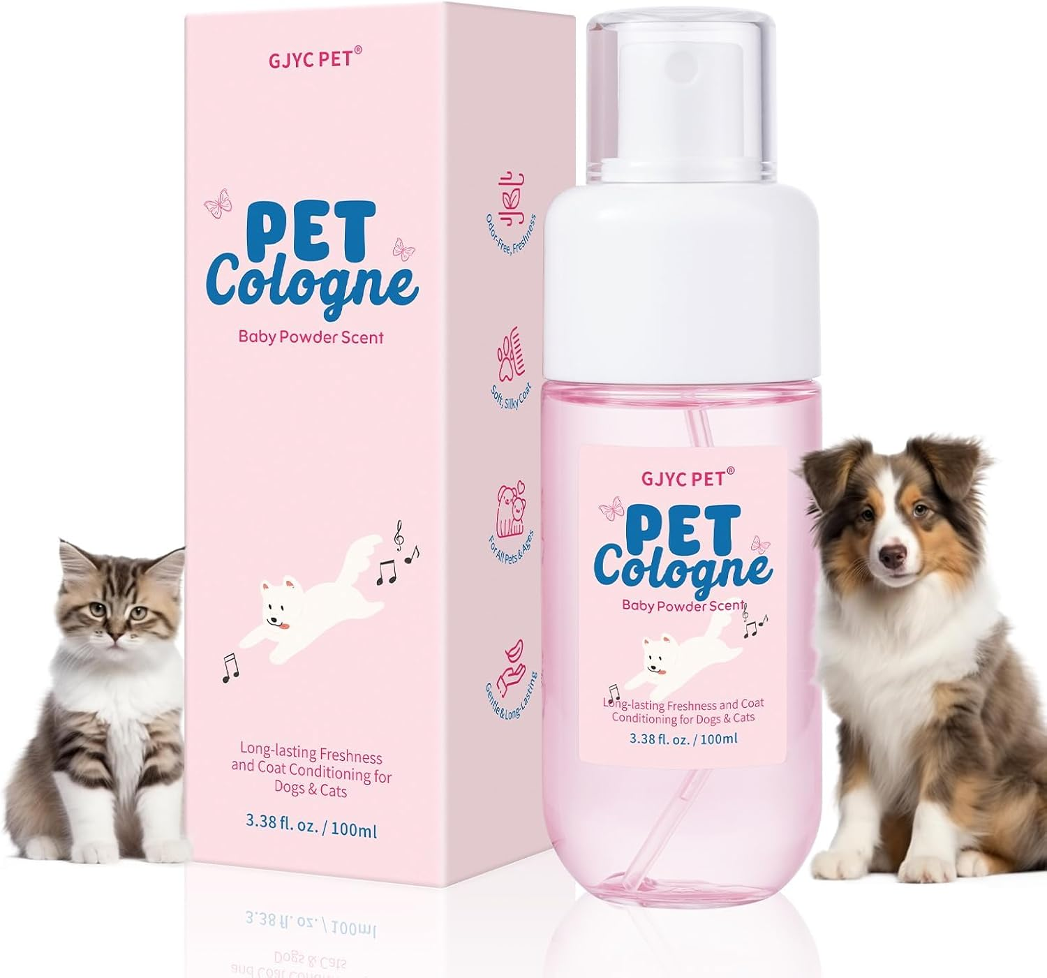 GJYC PET Dog & Cat Perfume | Long-Lasting Baby Powder Scent Deodorizing Spray | Fur-Conditioning Cologne, Non-Sticky Formula | Travel-Friendly, 3.38 Fl. Oz image number 3