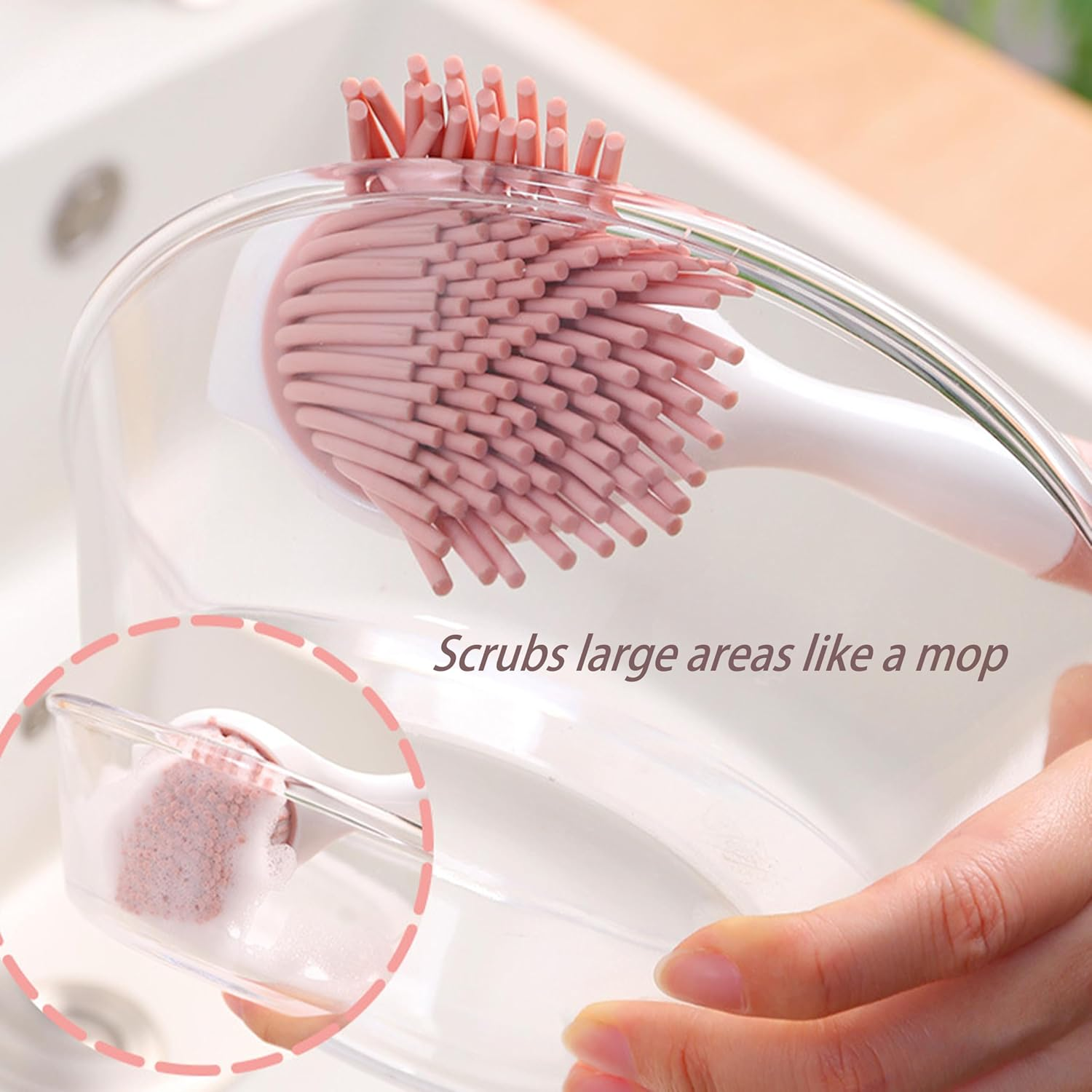 2Pcs Silicone Pot Brush,Kitchen Dish Brush,Long Handle Dish Brush,Sink Cleaning Brush Bottle Scrub Brus,Kitchen Cleaning Brush Kitchen Supplies,For Plates Dishes Kitchen Sink image number 4