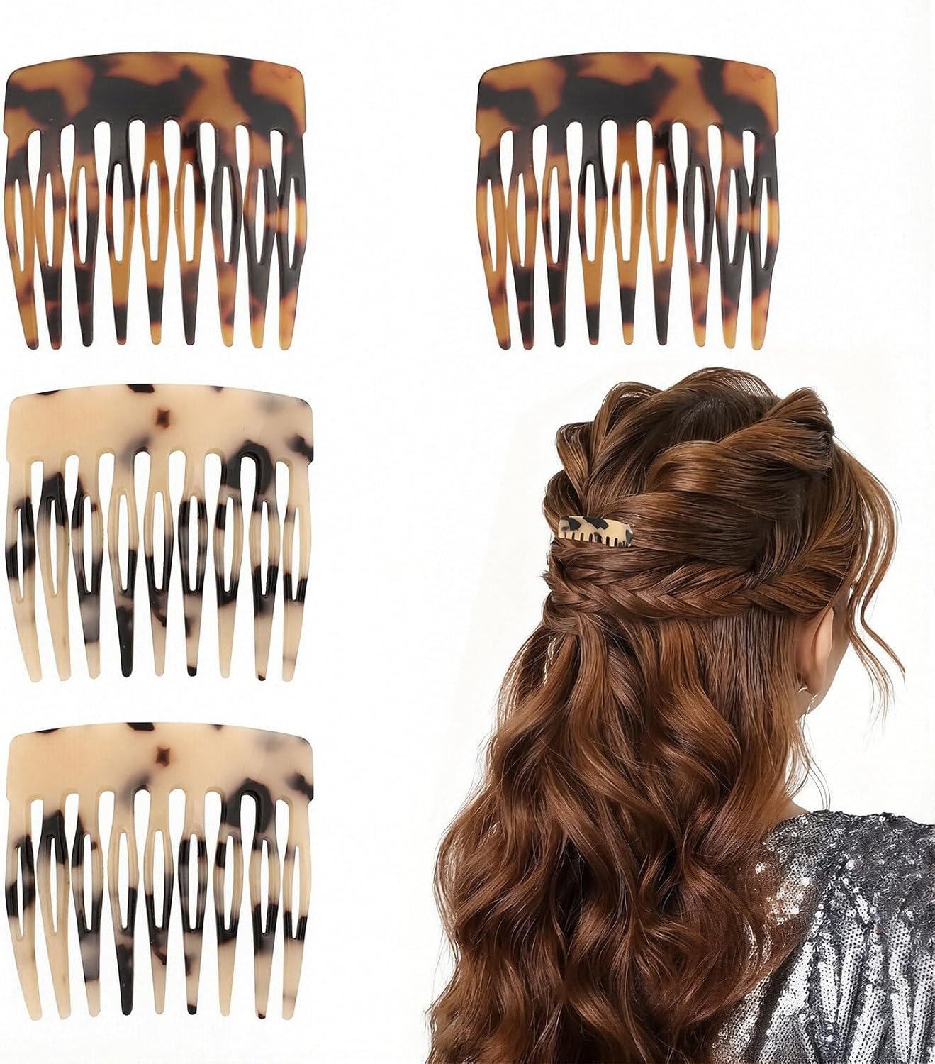 Xanthelle Pin-On Hair Comb, Pack of 4 French Combs, French Hair Clip, Pin Comb for Hair, Strong Hold for Buns & Styling image number 5