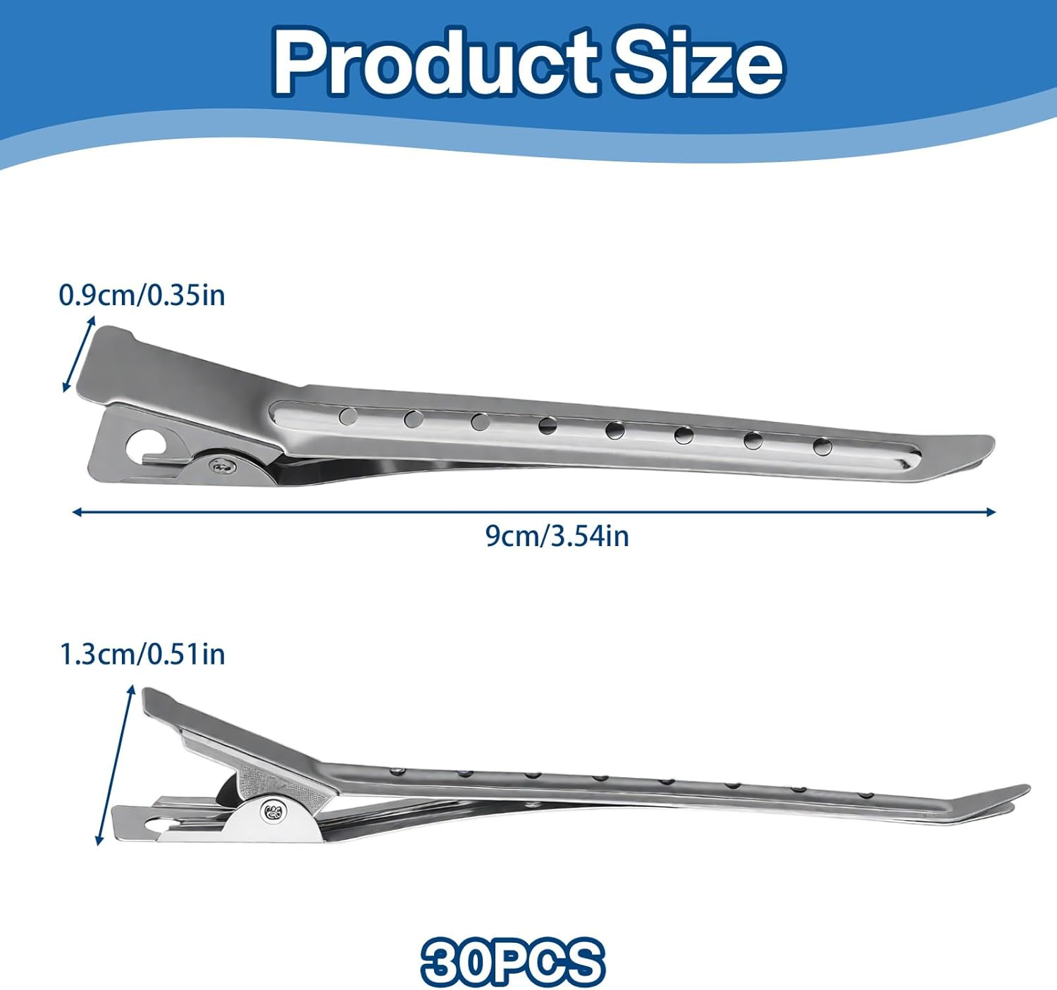 30 Pcs Professional Alligator Hair Clips - 3.5" Stainless Steel Duckbill Clips for Salon Styling, Hair Coloring & Curling | Rustproof Sectioning Pins with Holes (Silver) image number 5