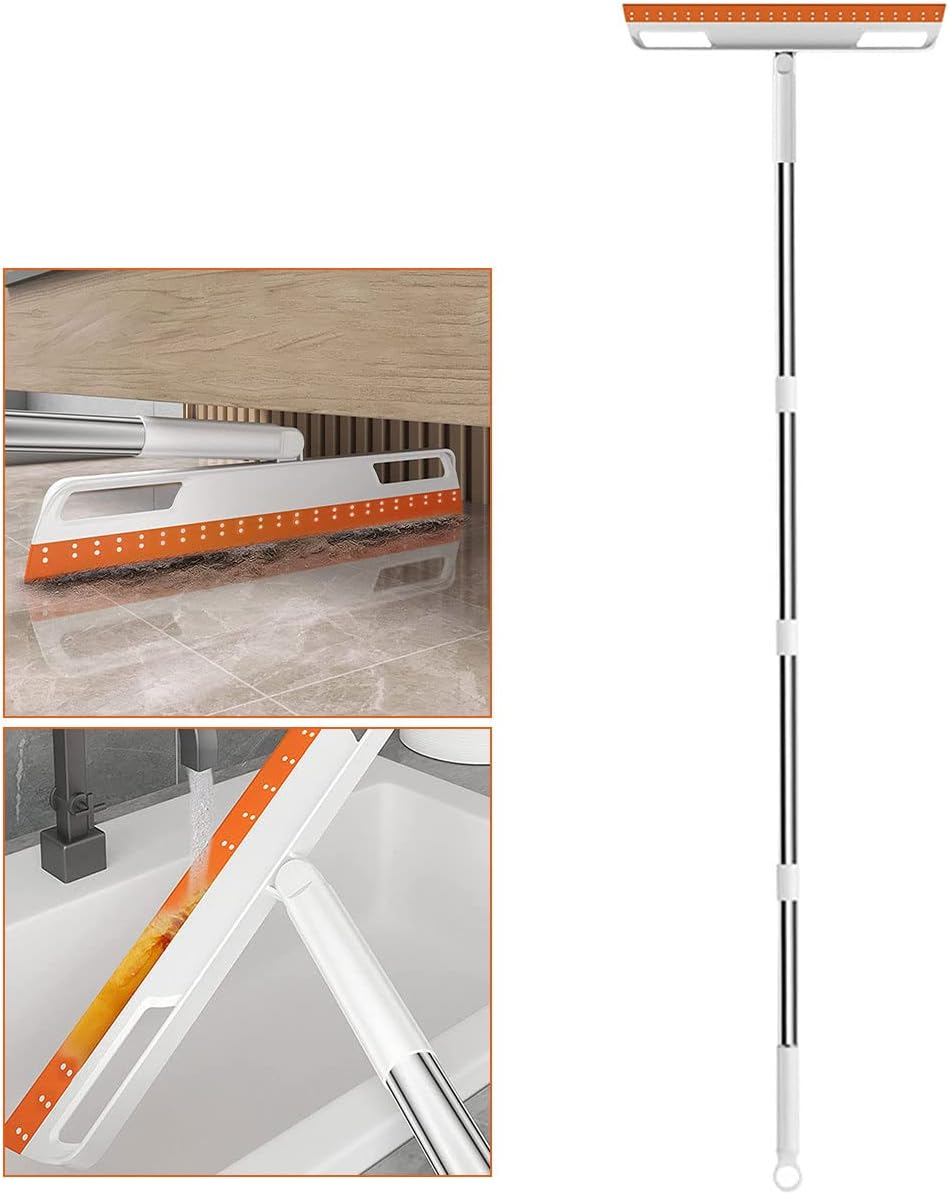 Floor Squeegee 56In Household Broom with 4 Removable Poles 180-Degree Adjustable Knuckle Joint Floor Wiper for Shower Bathroom Kitchen Water Foam