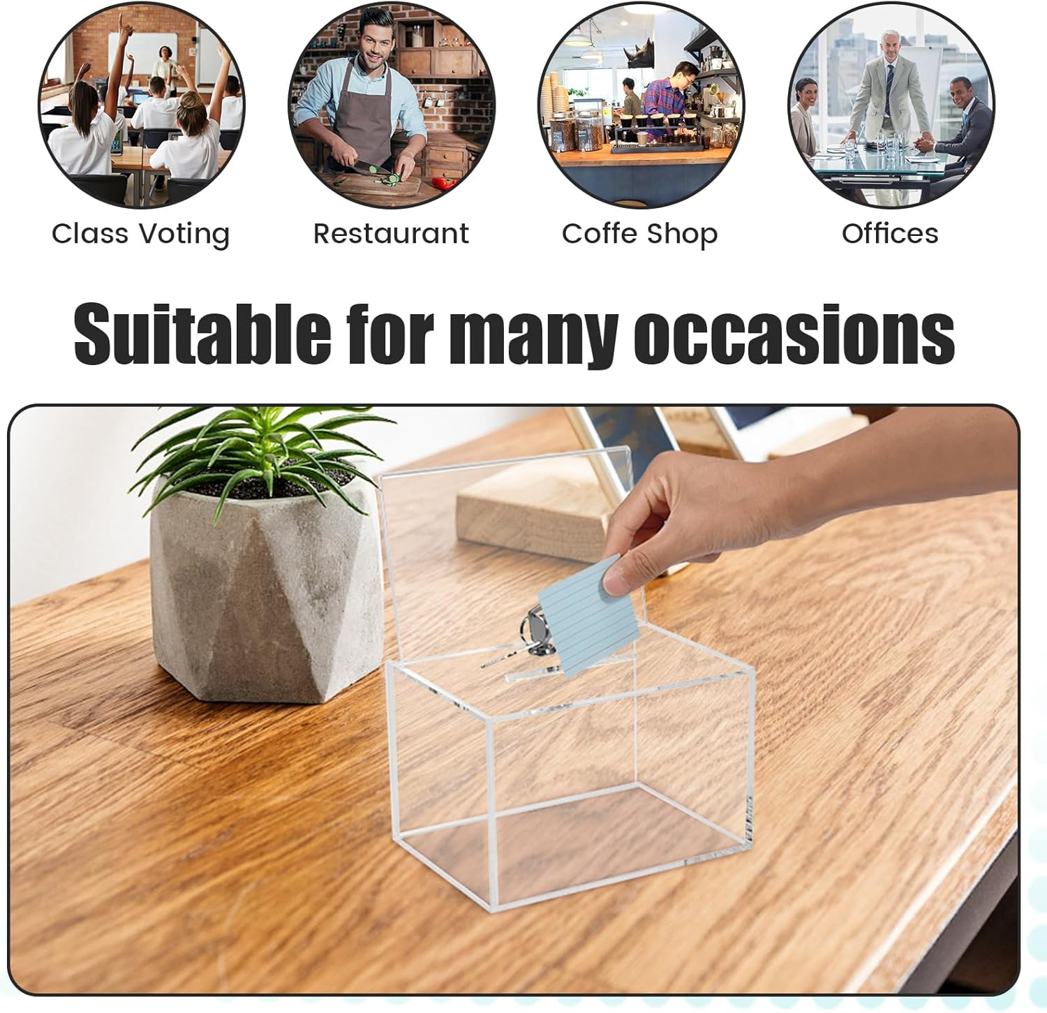 Acrylic Donation Box with Lock and Sign Holder,16X11.5X10Cm Portable Clear Suggestion Box, Storage Container Multipurpose Raffle Box for Fundraising Voting Charity Ballot Contest Suggestions (A)