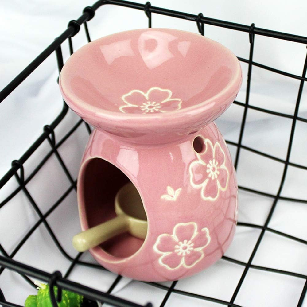 Sculpture Statue Antiques Collectables，Aromatherapy Aroma Burner Ceramic Oil Candle Wax Melt Burners Essential Oil Burner, Diffuser Wax Burner Home Bedroom Decor,Blue (Color : Pink) image number 1
