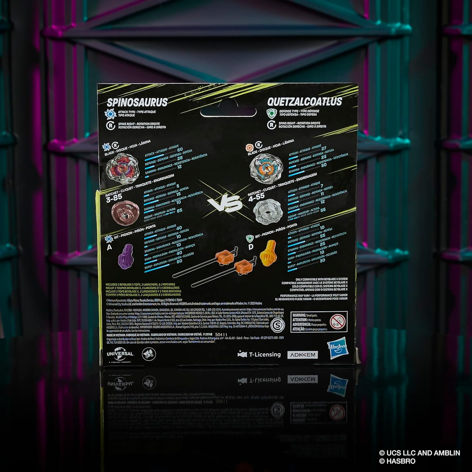 Beyblade X Jurassic World X Beyblade Collab Spinosaurus Vs. Quetzalcoatlus Set, 2 Takara Tomy Tops, 2 Launchers, Battling Tops Game, Ages 8+