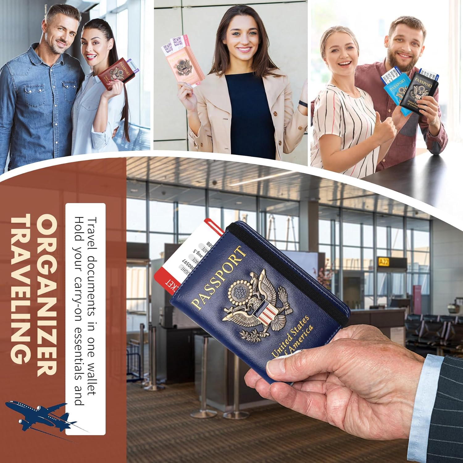 Passport Holder Cover Travel Wallet RFID Blocking Passport Wallets Family Passport Organization Personalized Wallet Case for Men and Women Travel Must Haves, Blue and Black, Passport Holder and Card - Blue image number 3