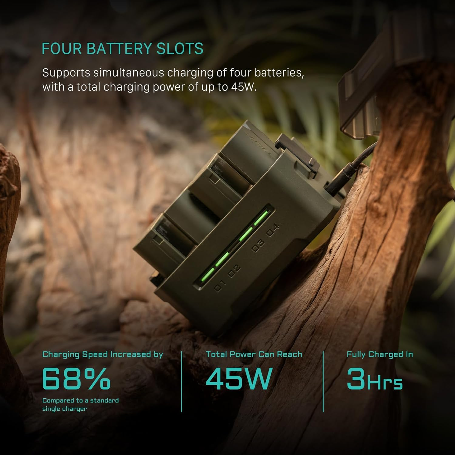 Tilta DMW-BLK22 Portable Charging Station - Green | Charge 4 Batteries W/Usb-C PD 45W Fast Charge | Safe for Lumix DC-S5, S5II, S5IIX, S5M2, S5M2X, S1RII, GH6, GH6L, GH5II, G9M2 image number 5