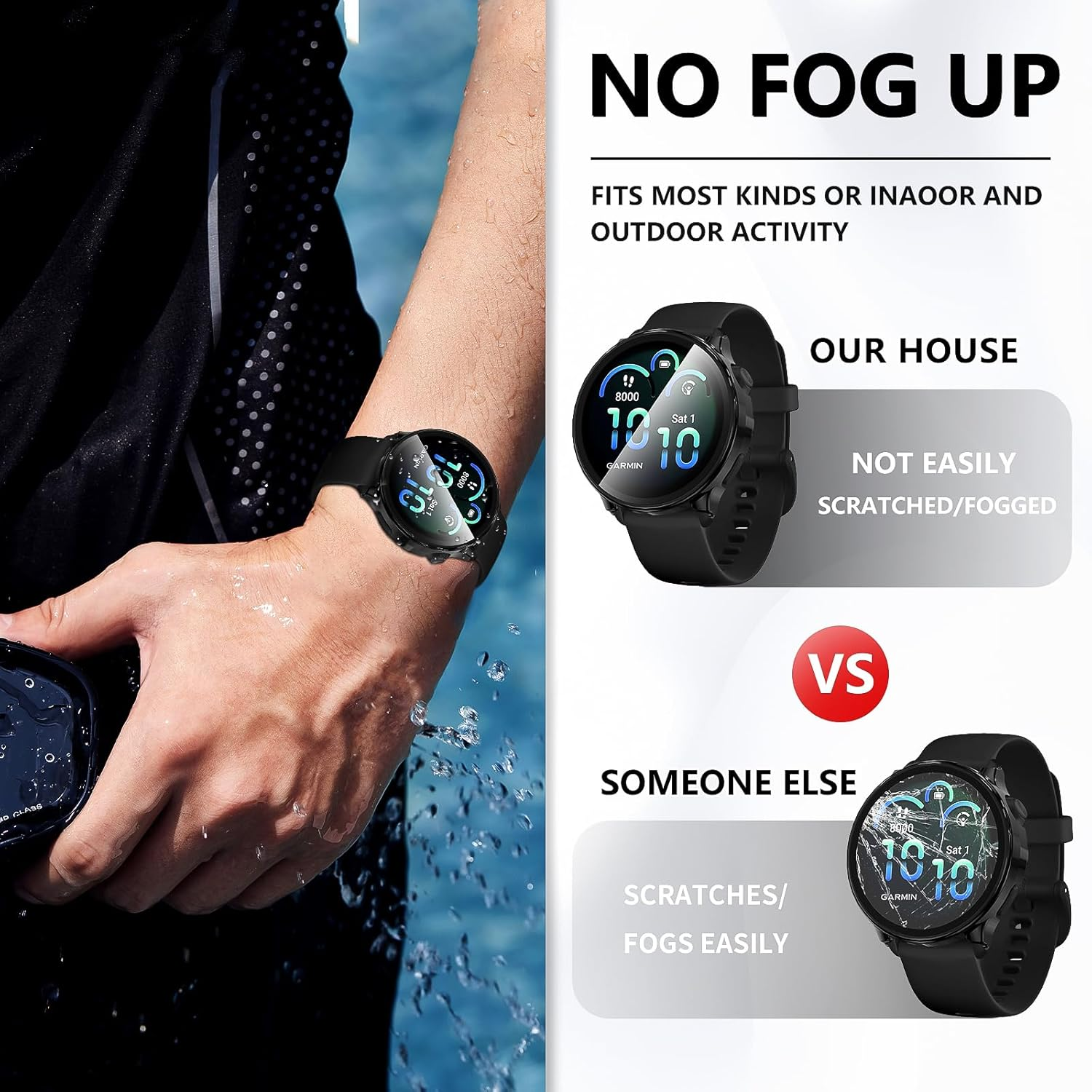 Suoman 2 Pack Case for Garmin Vivoactive 6 Screen Protector, All-Around Protective PC Cover Tempered Glass Screen Protector Case for Garmin Vivoactive 6-Black+Black image number 3