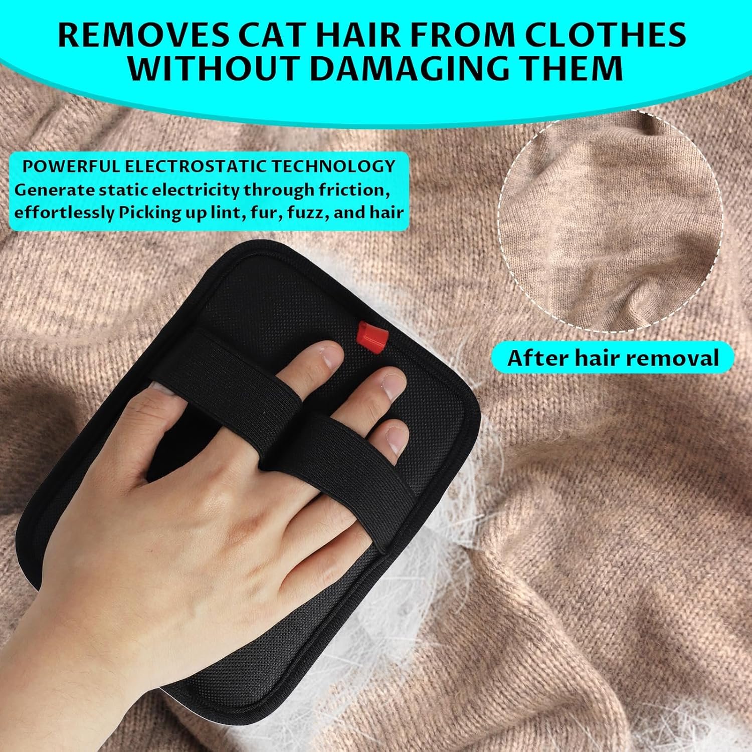 VCCLFSIA 2-Pack Electrostatic Pet Hair Remover, Double-Sided Pet Hair Removal Gloves, Reusable Cat & Dog Grooming Gloves for Couch, Furniture, Carpet, Car Seat, Blankets, Clothes image number 3