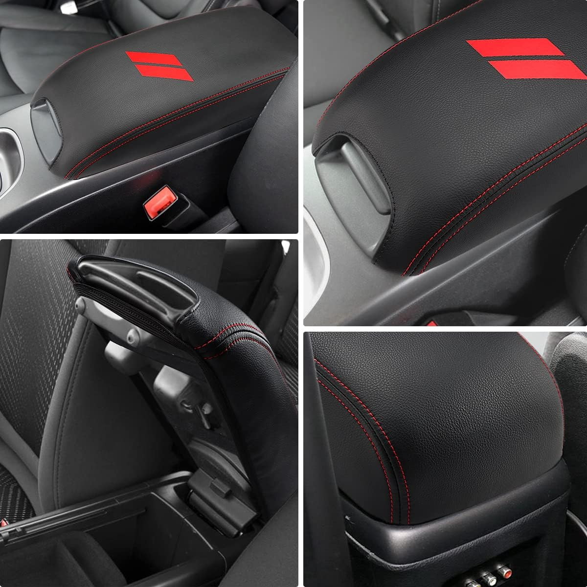 INTGET Center Console Cover for Dodge Journey 2011-2020 Middle Amrest Cover (Black Leather Red Stitches with Pattern) - Black Leather Red Stitches With Pattern image number 3