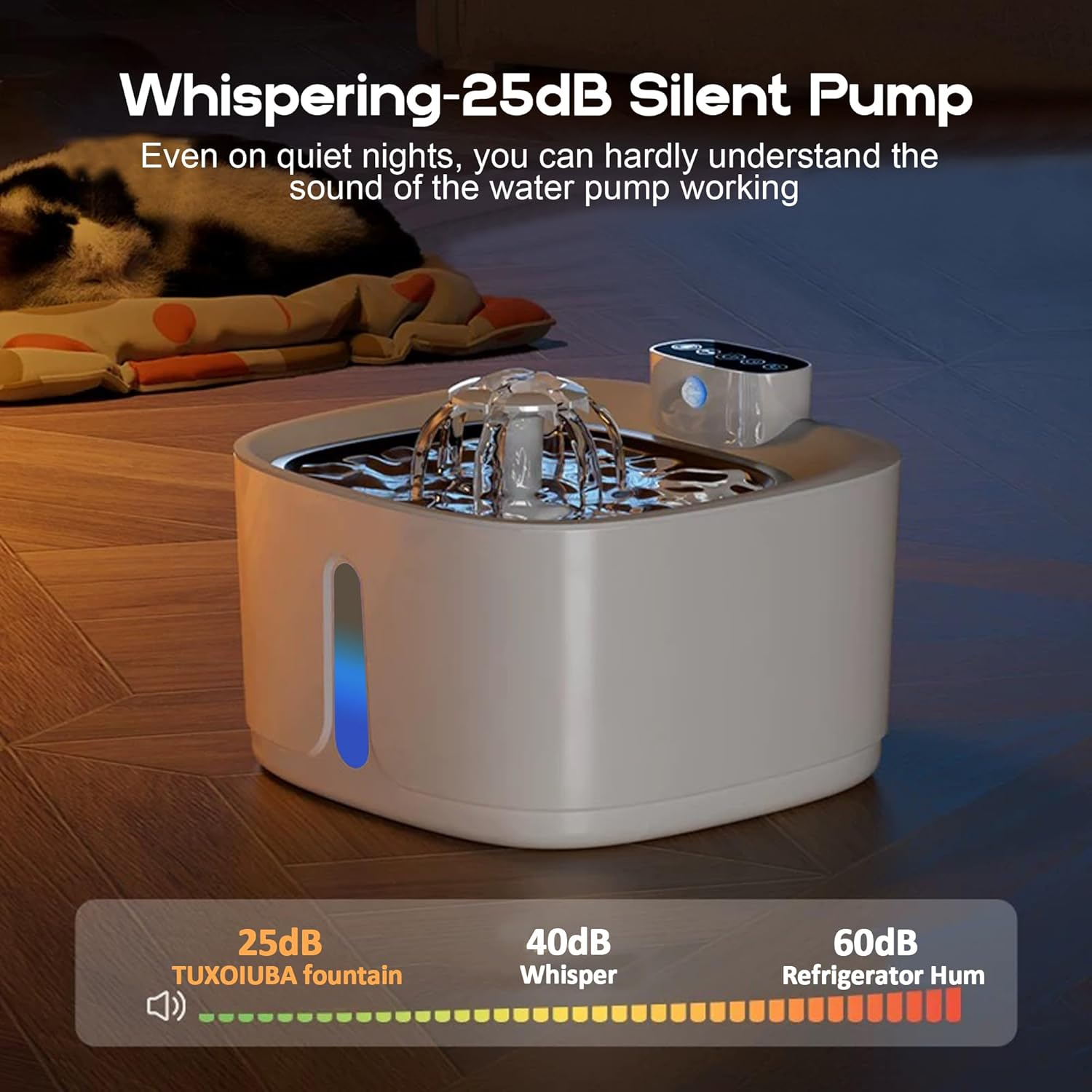 TUXOIUBA Wireless Cat Water Fountain, 3.2L Large Capacity Drinking Fountain with Motion Sensor, Cordless Automatic Pet Water Fountain with Stainless Steel Tray, Easy to Clean Bpa-Free and 3 Modes image number 3
