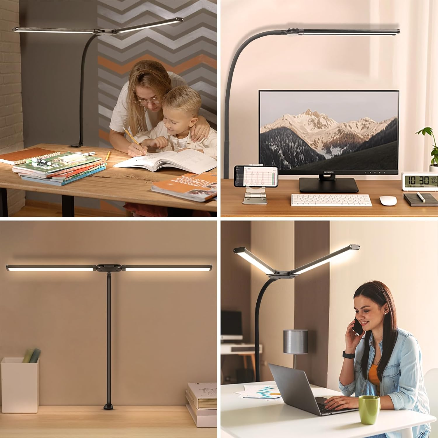 SILAMPDI Desk Lamp 24W LED Desk Light for Home Office Double Head with USB Charging Port, Eye-Caring Foldable Touch Control Reading Lamp with 3 Color Modes & 10 Brightness Levels Dimmable image number 1