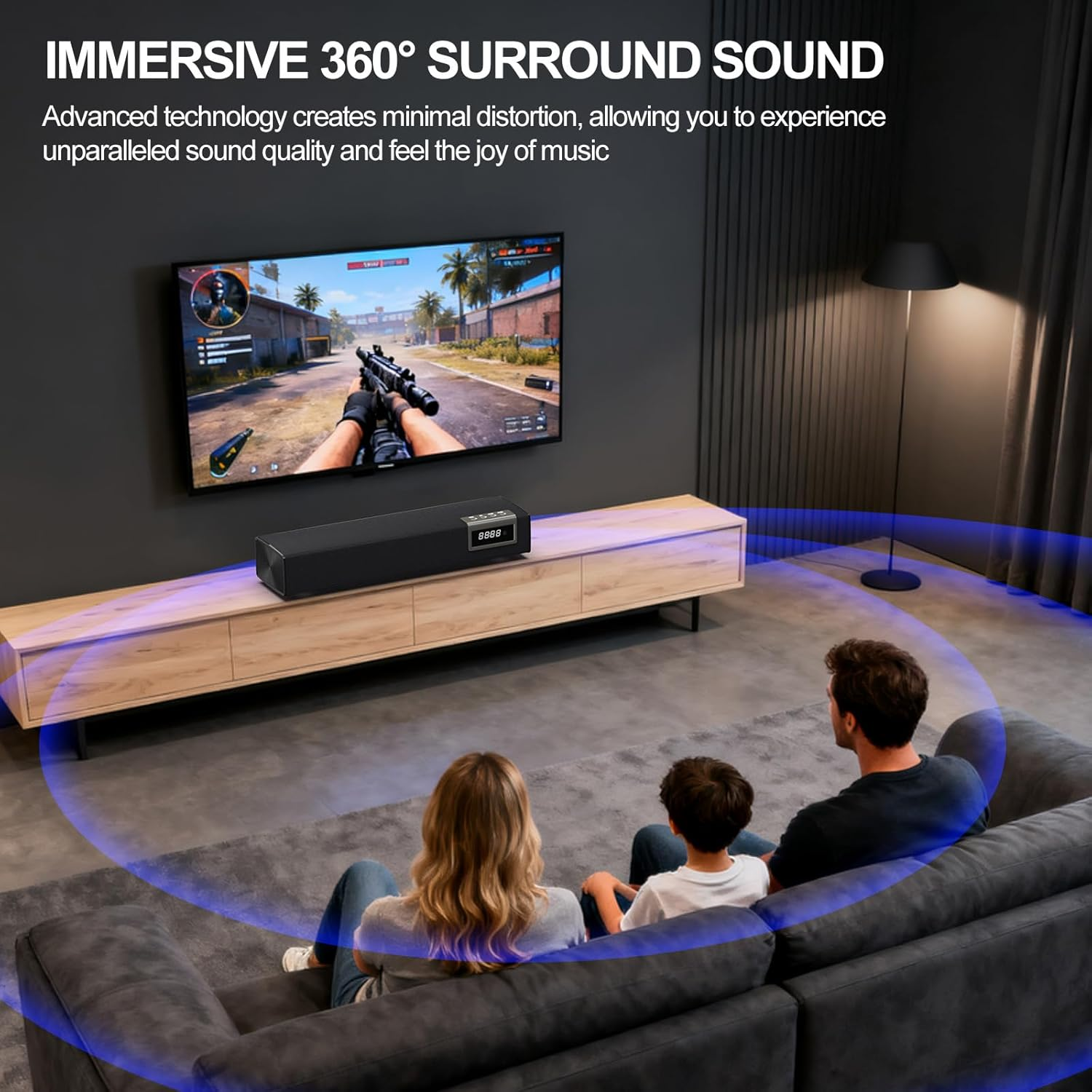 Sound Bar for Smart TV, 50W Bluetooth Soundbar with Optical/Aux/Hd 3D Input, Surround Sound System, Home Theatre Speaker image number 3