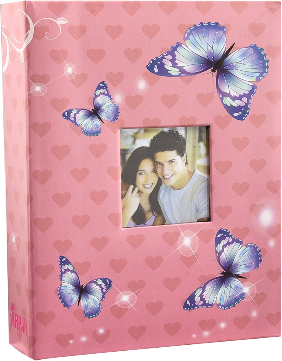 Arpan Fashion Design 200 Holds Photo Album for 4"X6" Photo with Window CD/DVD Pocket Pink Butterfly - Black Floral image number 7