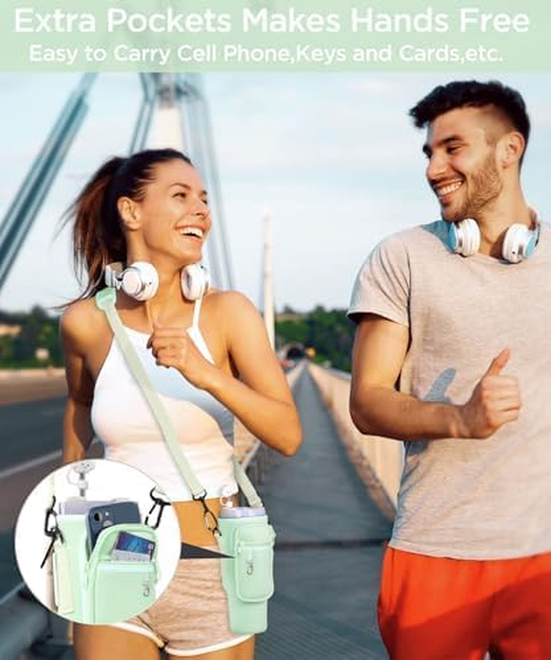 Dabria Water Bottle Carrier Bag with Phone Pocket for Stanley 40/30 Oz Tumbler Neoprene Water Bottle Holder Pouch with Adjustable Strap Bollus with Straw Cover & Carabiner for Stanley Cup Accessories image number 6