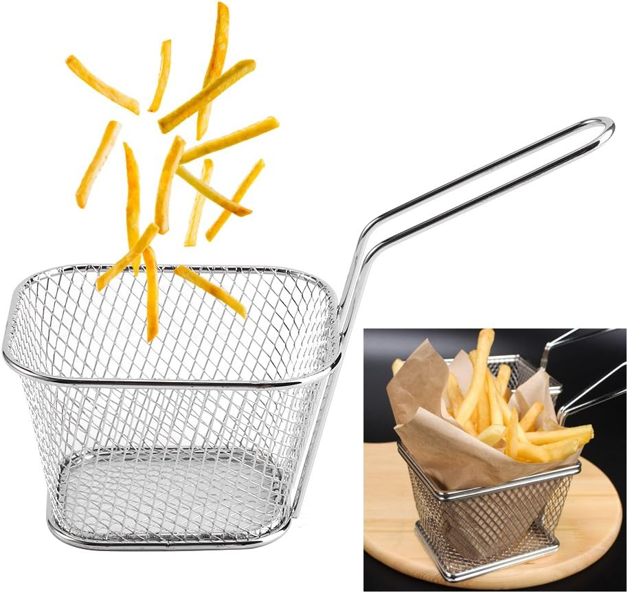 Fry Basket Chip Fries Baskets,8Pcs Mini Stainless Steel Mesh Wire French Fry Chips Baskets Net Strainer Food Presentation Strainer Potato Kitchen Cooking Tools image number 2