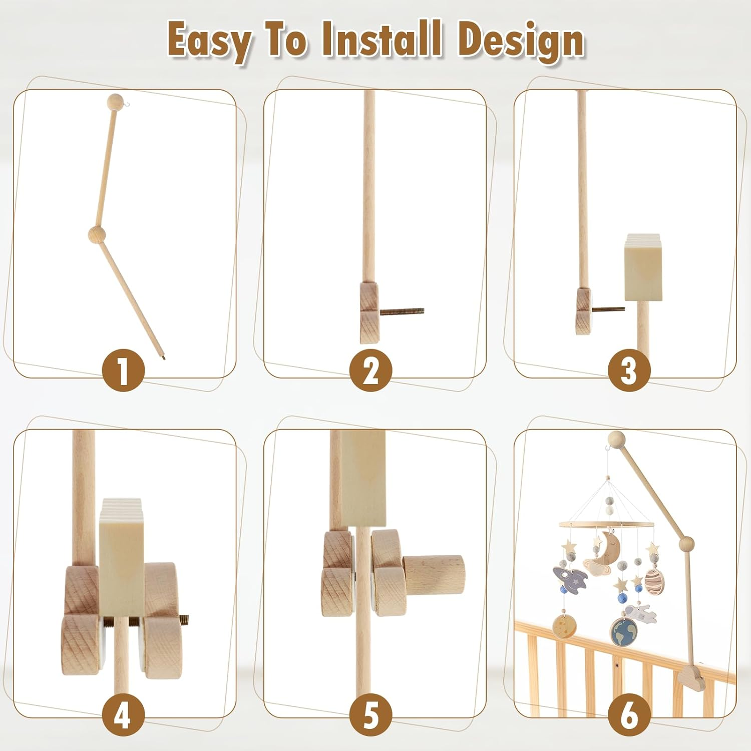 27Inch Baby Crib Mobile Arm Wooden Crib Mobile Holder Adjustable Angle Height Cot Mobile Arm Non-Skid Crib Mobile Wooden Crib Mobile Holder Bed Bell Holder Nursery Mobile Hanger for Crib Nursery Decor image number 1