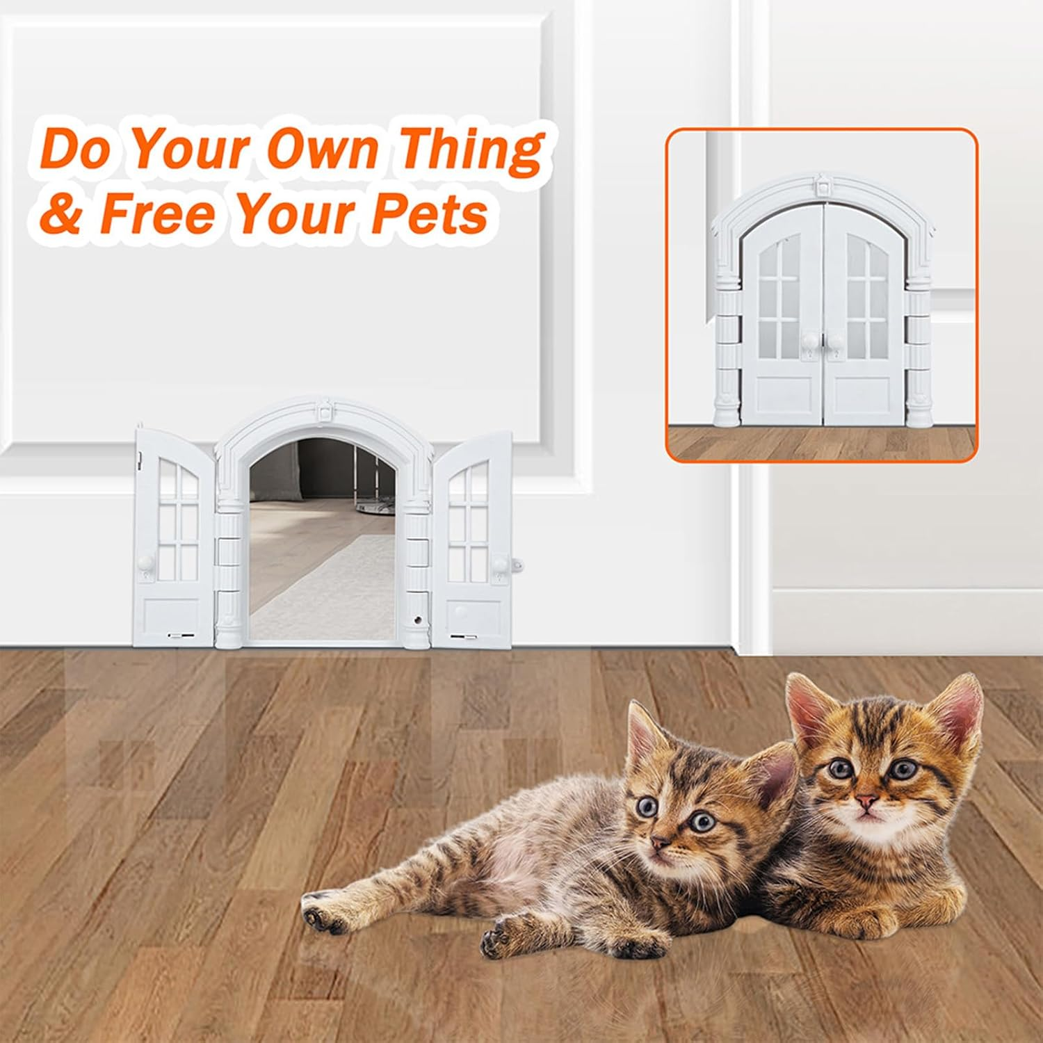 Bewinner Cat Flap Interior Door - Cute Cat Door with Double Swing Door Design, Fly Screen Balcony Door for Small Dogs and Cats, Door/Wall/Window Mounting (Common Style) image number 5