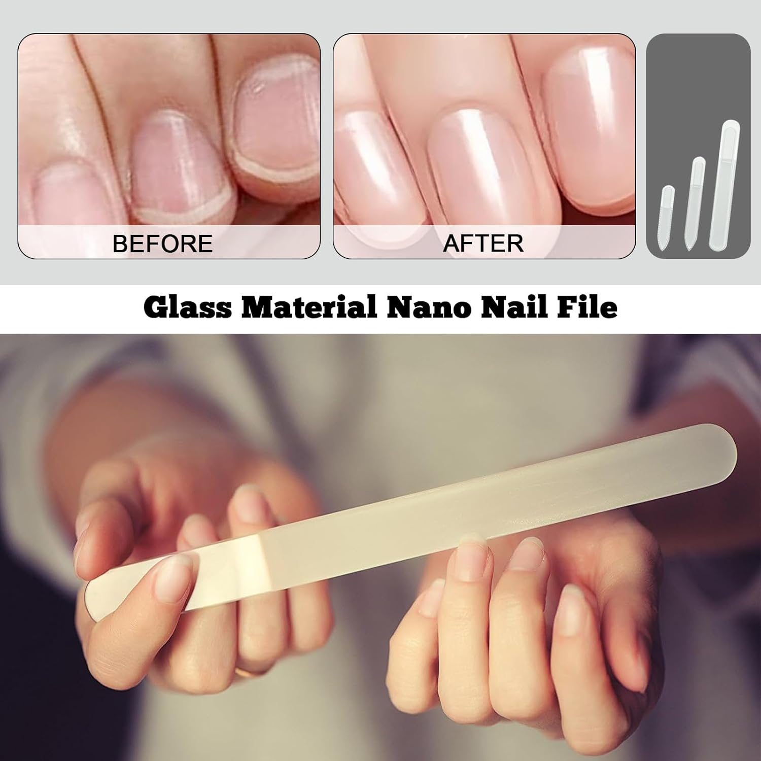 Xlihdzum 3 Pack Crystal Glass Nail Files - Professional Tempered Czech Quality Tempered Glass Nail Files, Washable Double Sided Etched Crystal Nail File for Natural Nails (3-Piece Gift Set) image number 2