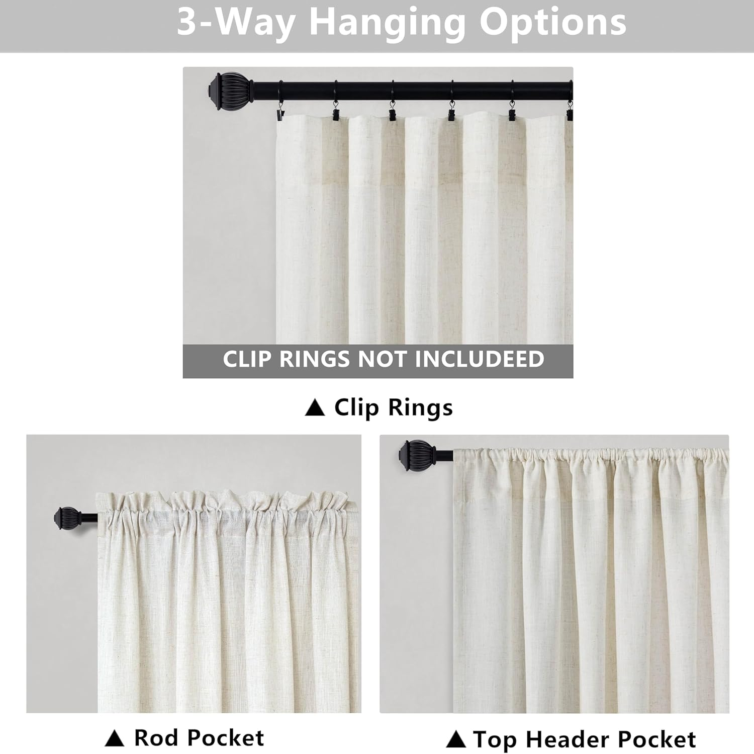 Cream Curtains 120 Inches Long for Living Room Dining 2 Panels Set Rod Pocket Draperies Semi Sheer Privacy Natural Linen Curtains for High Ceiling Patio Door Rustic Farmhouse Decoration 10 FT Tall image number 3