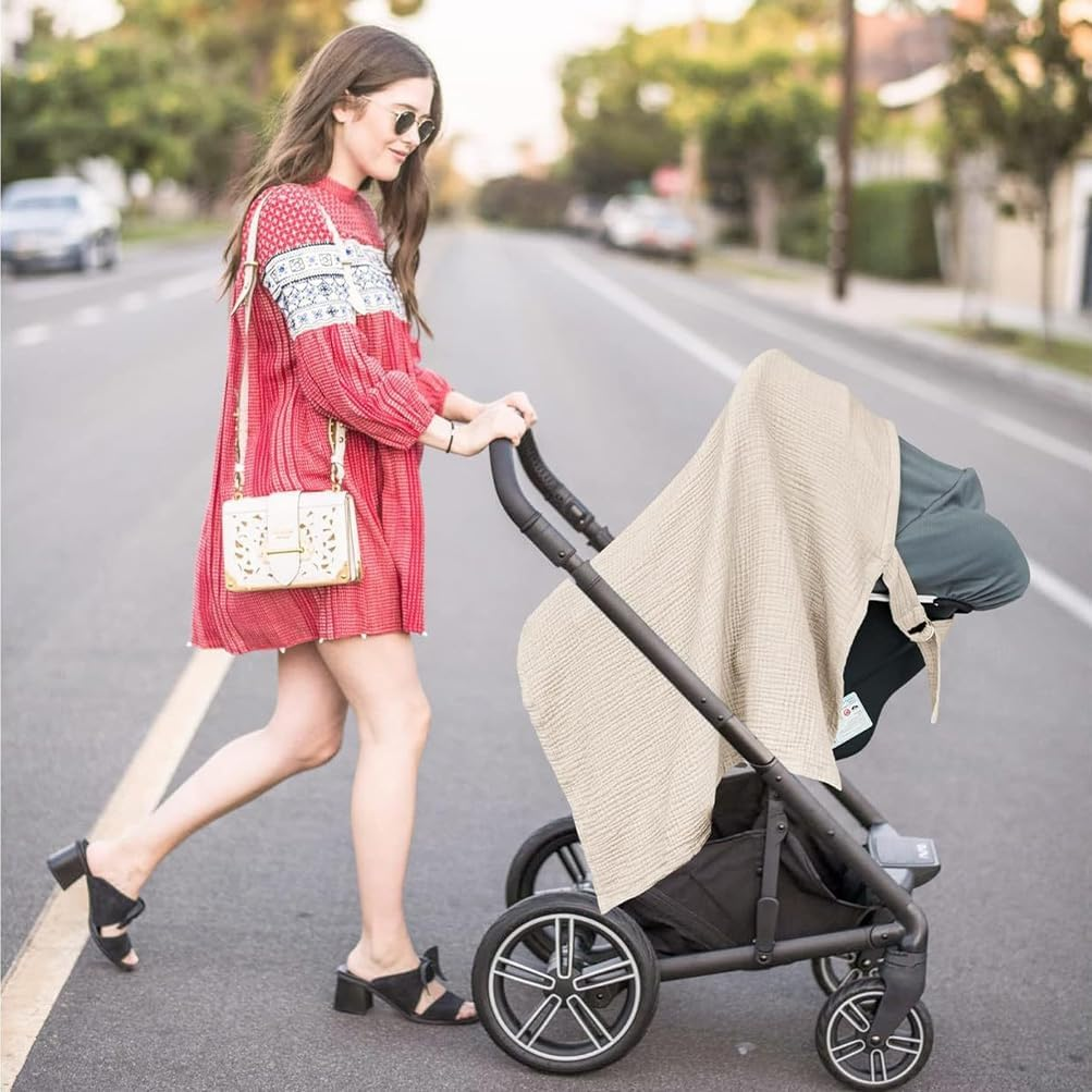 Nursing Cover for Breastfeeding, Organic Cotton Nursing Cover, Muslin Nursing Cover for Baby Breastfeeding, Multi-Use Stroller Cover Shawl Stylish Poncho, Multi-Use Carseat Canopy (2Pcs) image number 1