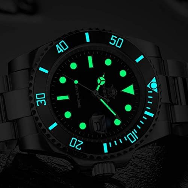 ADDIESDIVE Quartz Dive Watches for Men Diver 200M Steel Strap Analog Luminous Multicolors Dial Black Green Blue