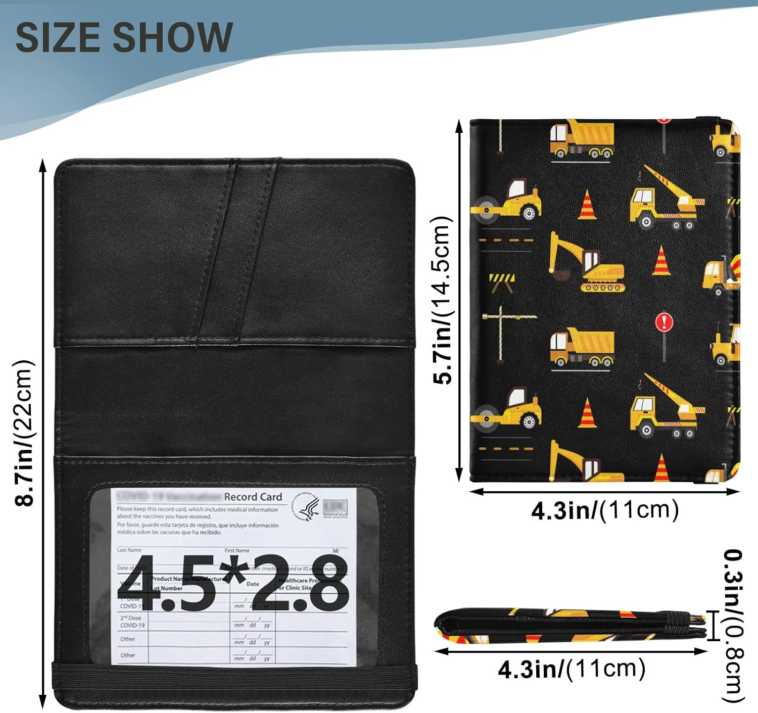 Cute Construction Machinery for Kids Passport Holder Cover Wallet Combo PU Leather Badge ID Vaccine Card Holder Wallet Card Protector for Women Men Cute Construction Machinery for Kids, Multi image number 3