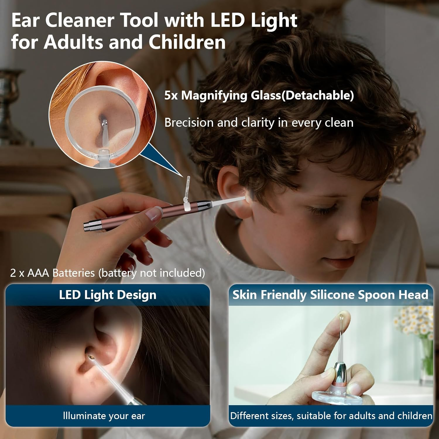 Ear Wax Removal Tool, Ear Cleaning Kits Safe Ear Irrigation Kit Ear Flush Kit for Adults Kids, Ear Wax Washer Device with LED Earwax Spoon, Basin, Bulb, Curette Kit, Towel, Tips, Storage Box Blue image number 5