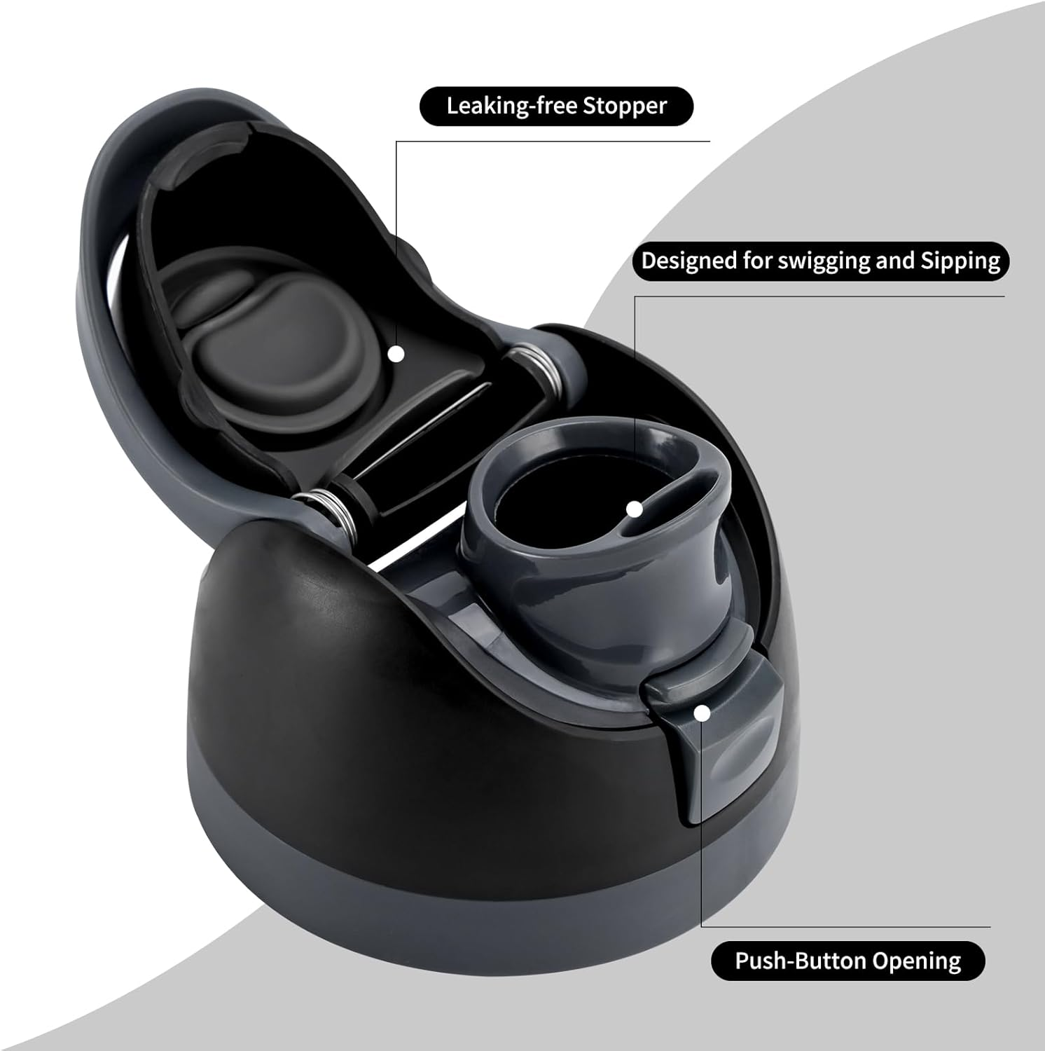 Replacement Lid for OWALA Freesip Cup 16Oz, 24Oz, 32Oz, 40Oz -Leak-Proof Accessories Kit - 2 Owala Silicone Stoppers Included (Black & Grey) image number 1