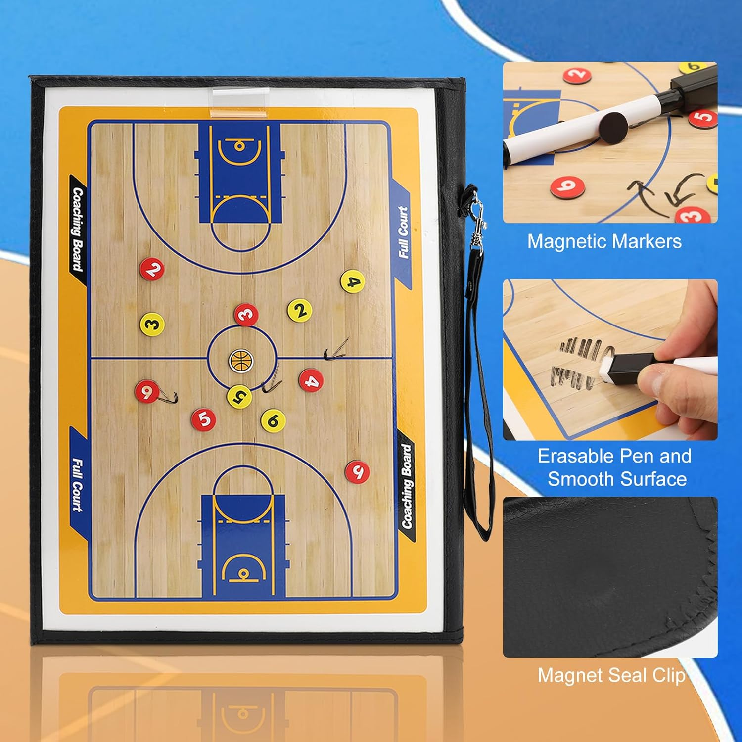 Basketball Coaching Board with Magnetic Makers Marker Pen Basketball Training Folder 3 Fold image number 4