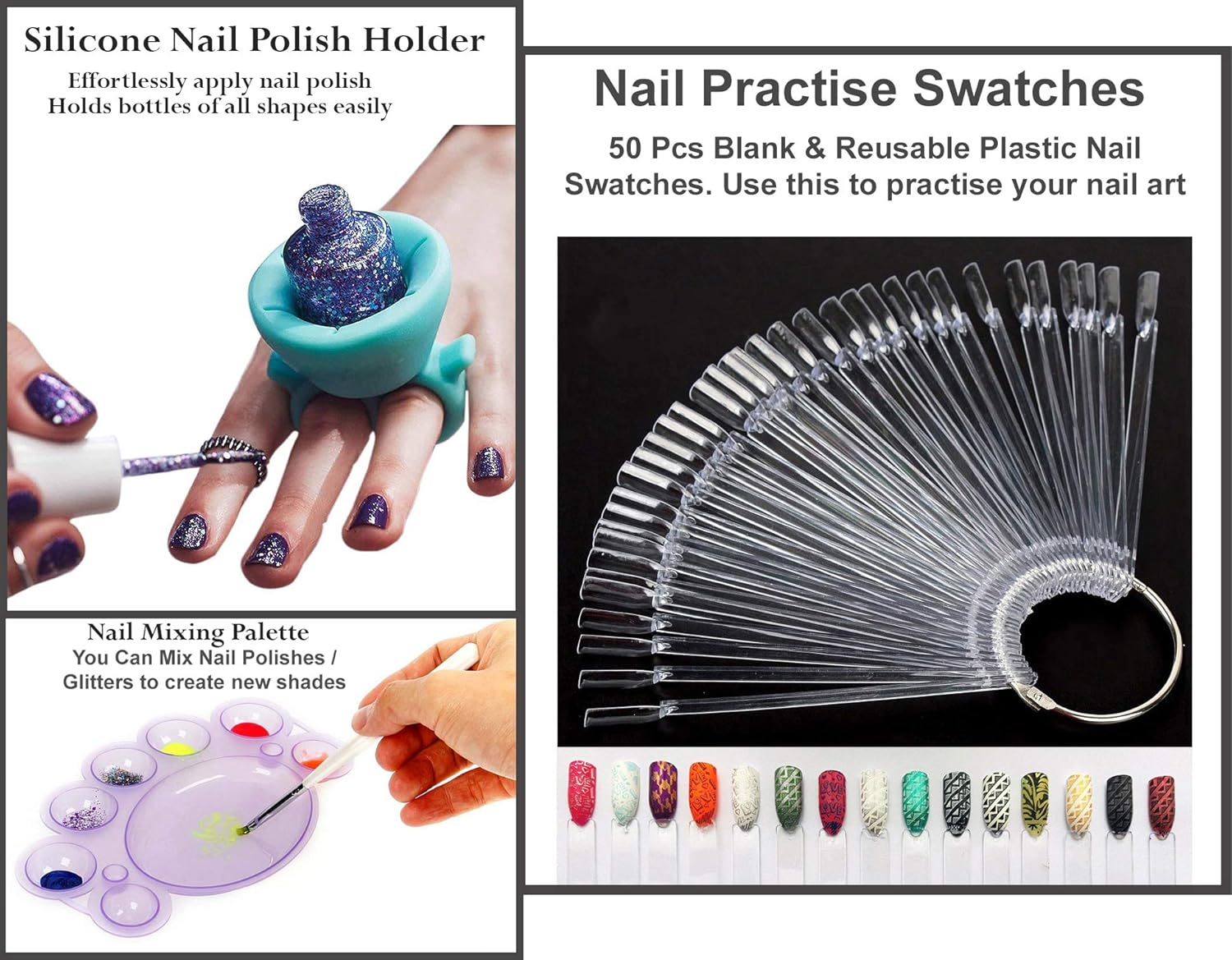 Store2508 Nail Art Kit with Nail Art Brush, Nail Dotting Tools, Special Nail Art Stamping Polishes, 3D Nail Glitter Bottles, Nail Practise Wheel Swatches & More, Multicolour image number 2