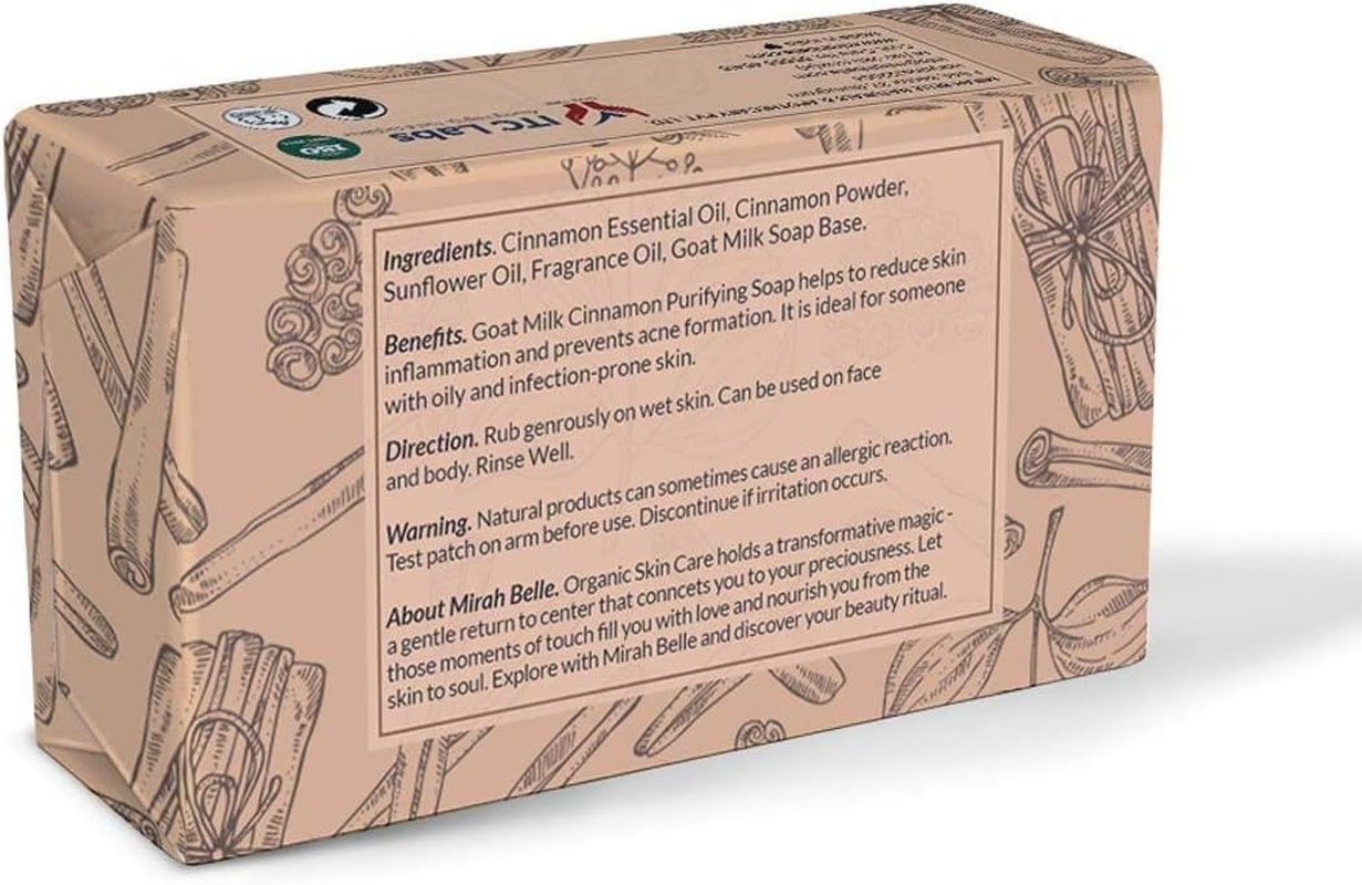 Mirah Belle - Organic Goat Milk, Cinnamon Purifying Soap Bar (Pack of 6-125 Gm) - Oily and Infection Prone Skin. SLS, Paraben, Gmo-Free, 750 Gm image number 1
