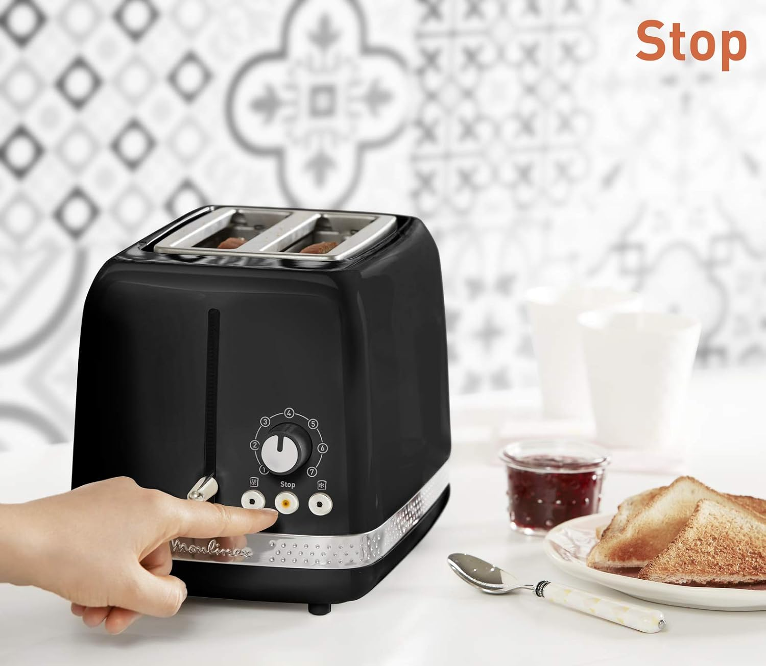 Moulinex Toaster with 2 Wide Slots, Retro Vintage Design, 7 Levels of Gilding, Bakery Warmer, Raised Lever, 3 Functions with Backlit Buttons, Soleil LT301810