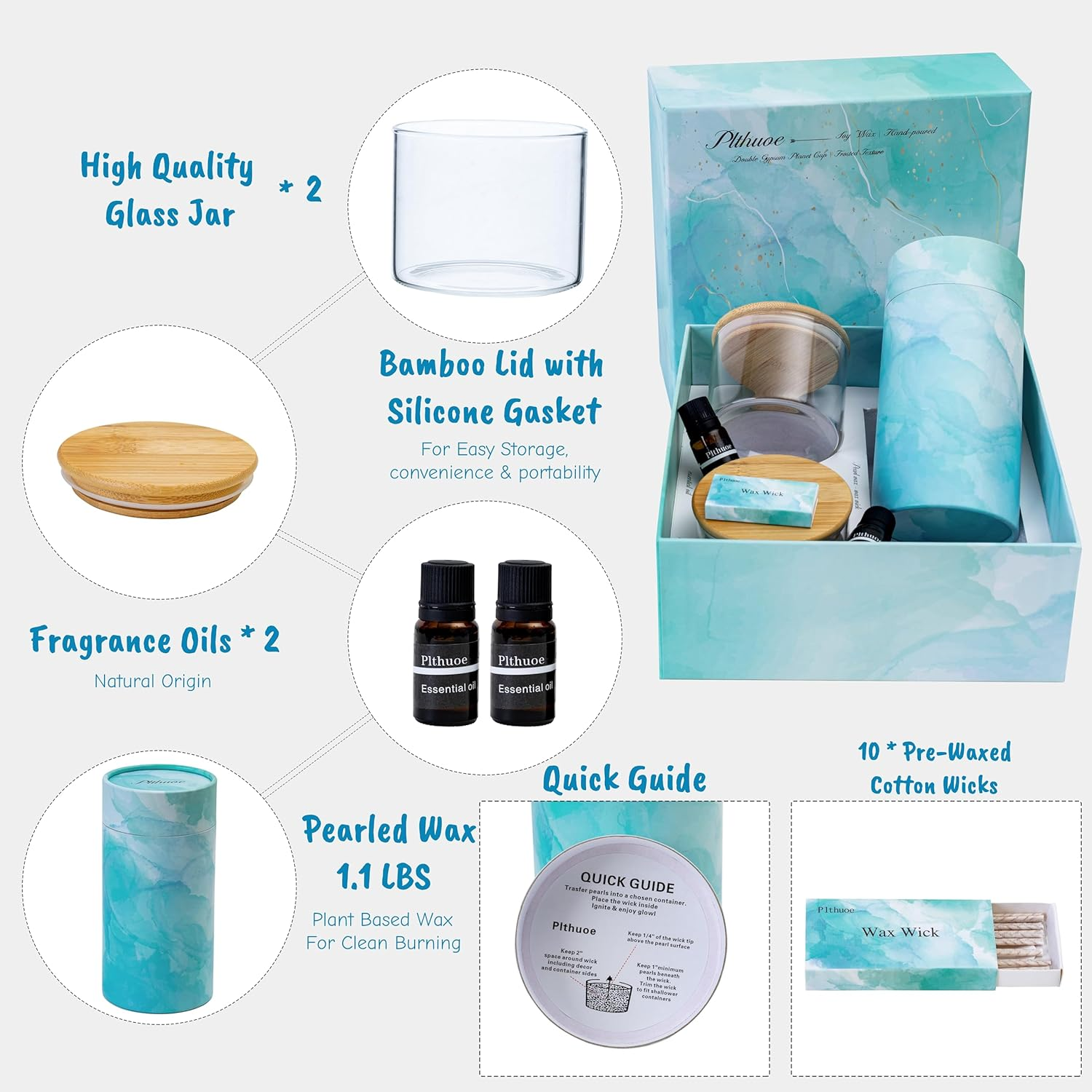 Pearled Candles Sand and Wicks Gift Set Scented Candle Sand Wax with Wick Natural Wax Beads Customized Powder for Candle Making Candle Refill Kit 2 * Natural Fragrance Oils & 2* Free Large Glass Jar image number 5