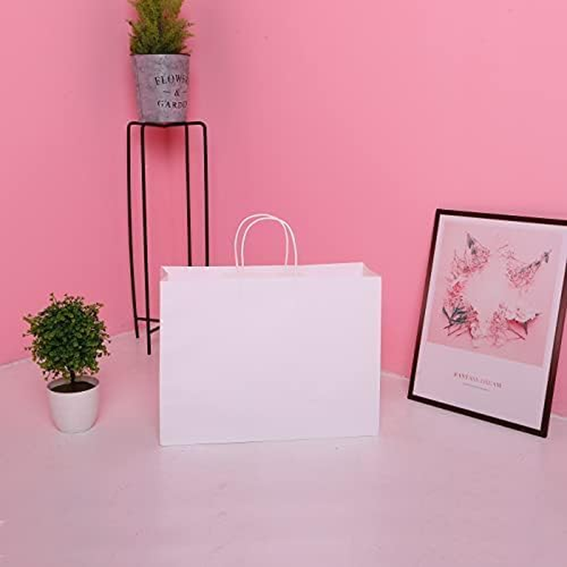 SHIPKEY 25Pack White Paper Bags, White Paper Bags with Handles, 40X15X30Cm Merchandise Bags, Retail Bags, Extra Large White Gift Bags (16X6X12 Inches) image number 2