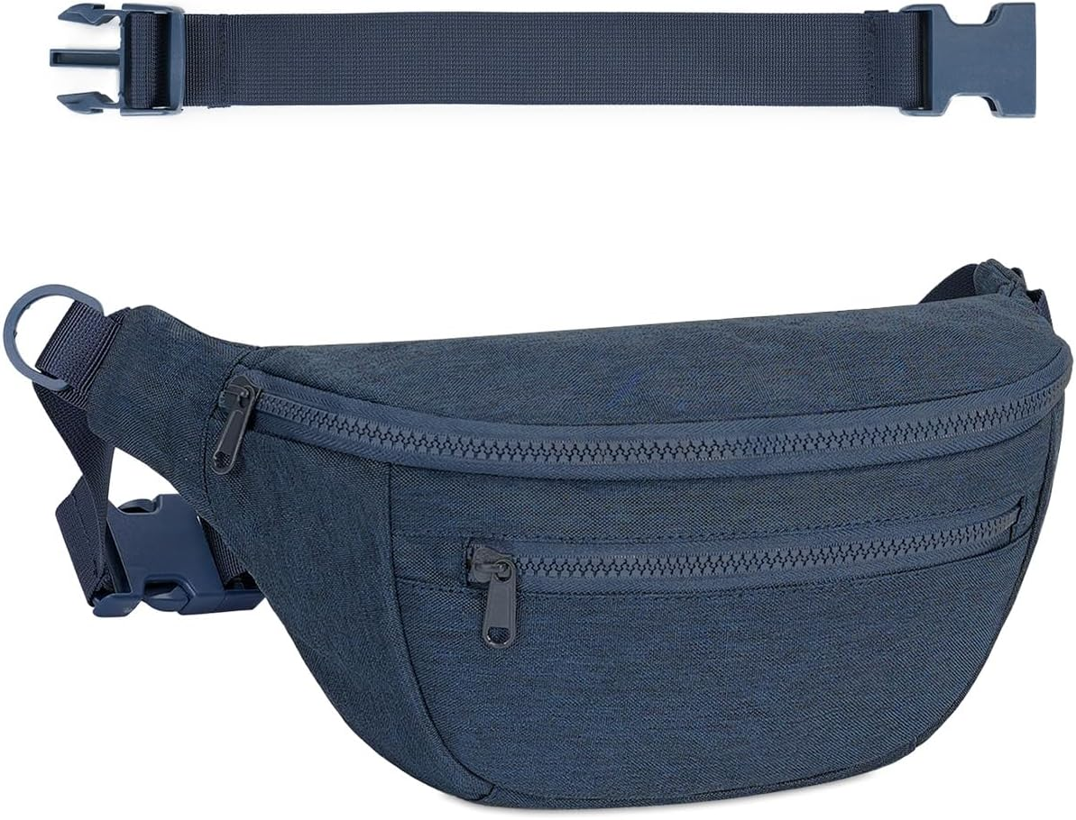 Fanny Pack for Women Men,Waist Bag Pack with Extra Extension Belt, Water Resistant Fashion Crossbody Belt Bags for Travel Walking Running Hiking, Pink Patent Pending, Navy Blue image number 4
