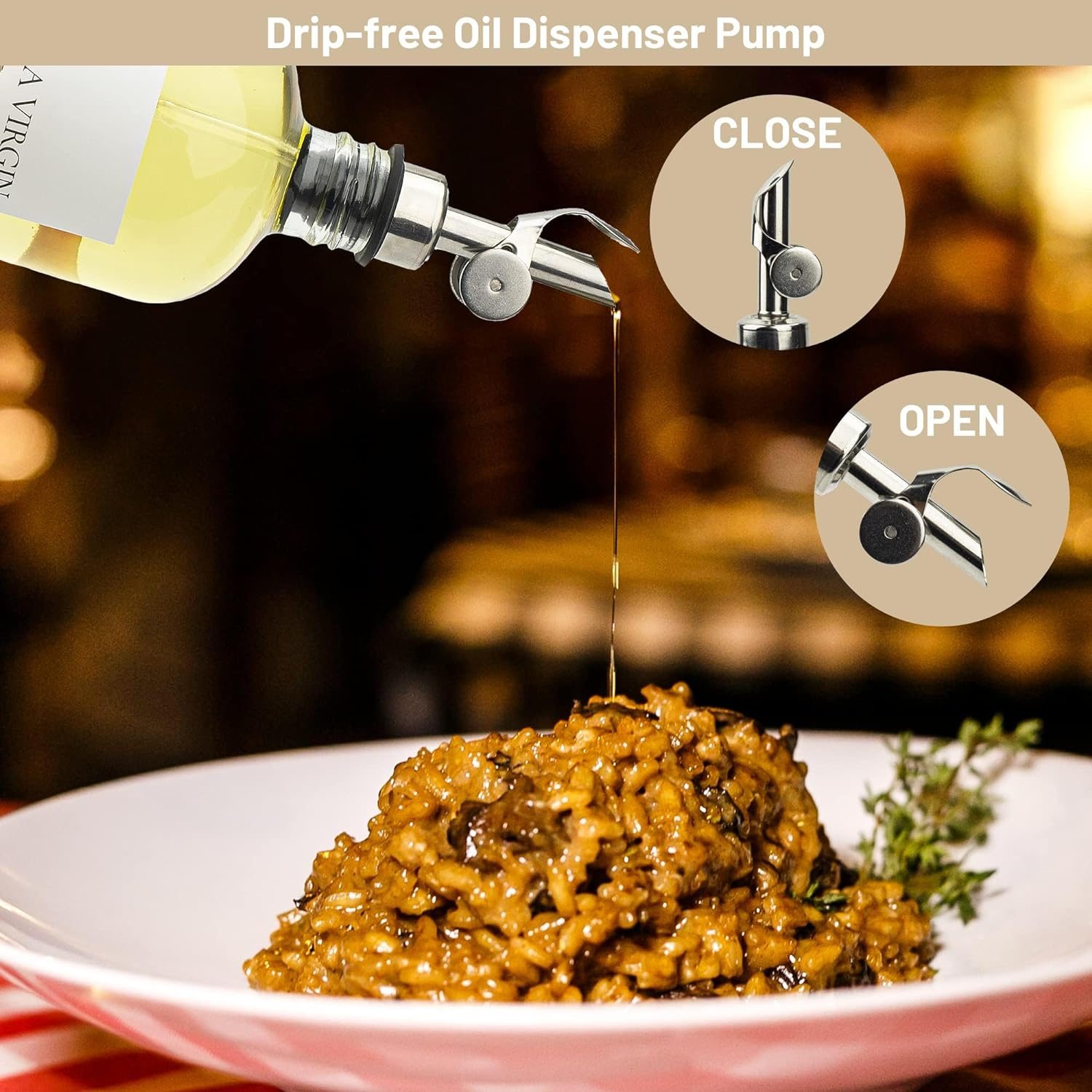 3PCS Oil Dispensers with Labels 480Ml Kitchen Cooking Glass Bottles Containers with 304 Stainless Steel Automatic Pump Heads Anti-Corrosion & Rustproof image number 5